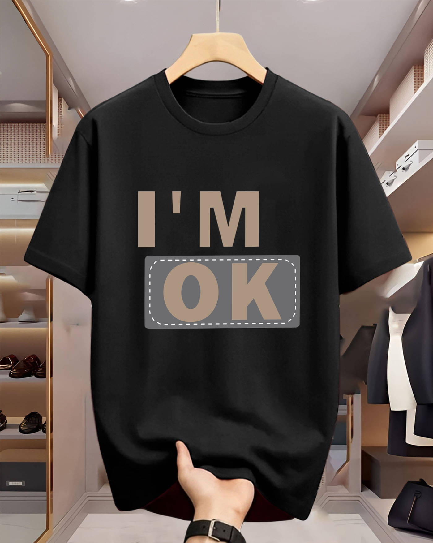     			AOOSH Men Cotton Blend Oversized Fit Printed T-Shirt ( Black )