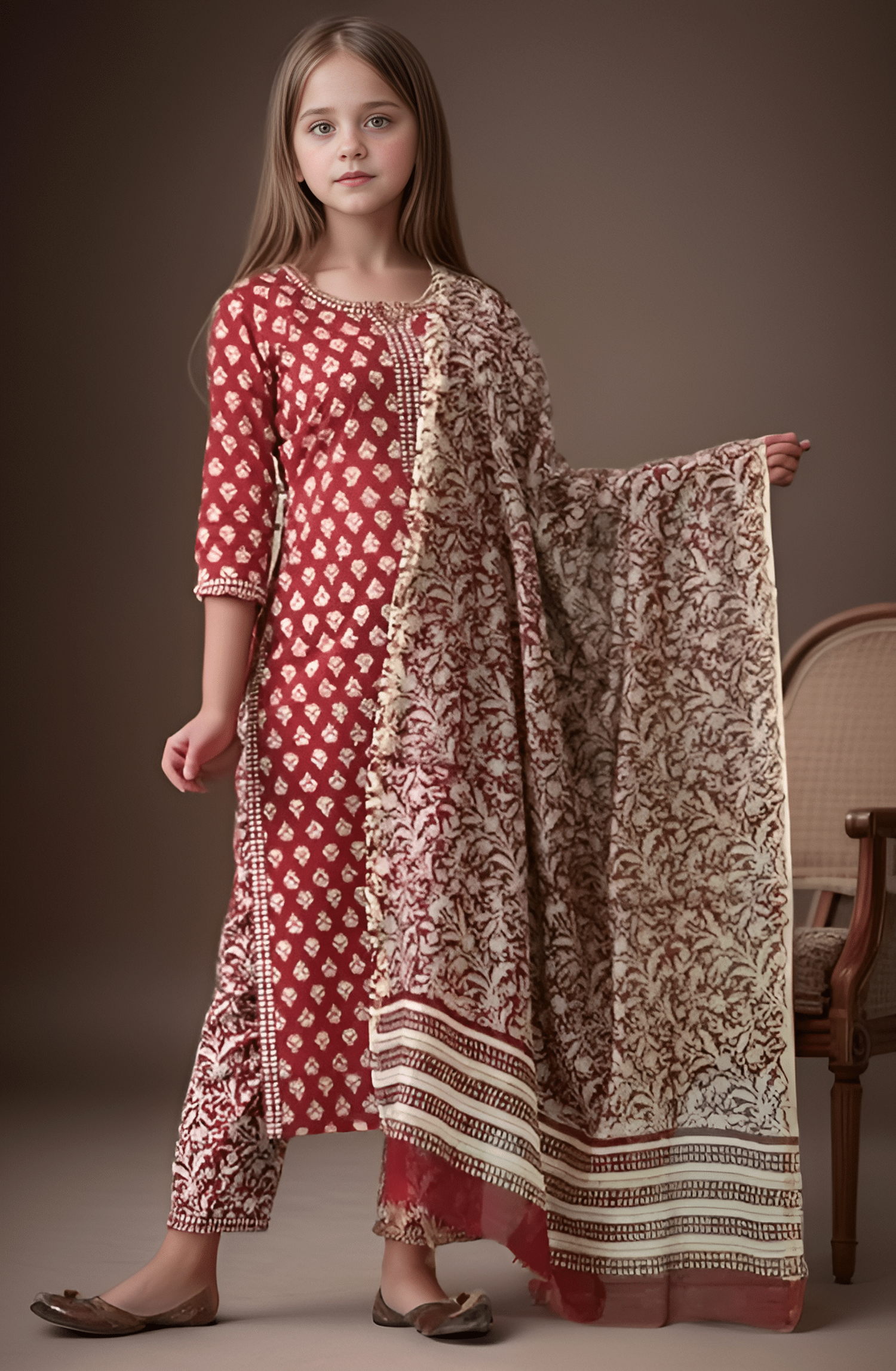     			Aarya Designer Girls Cotton Blend Kurta with Trouser ( Pack of 1 , Red )