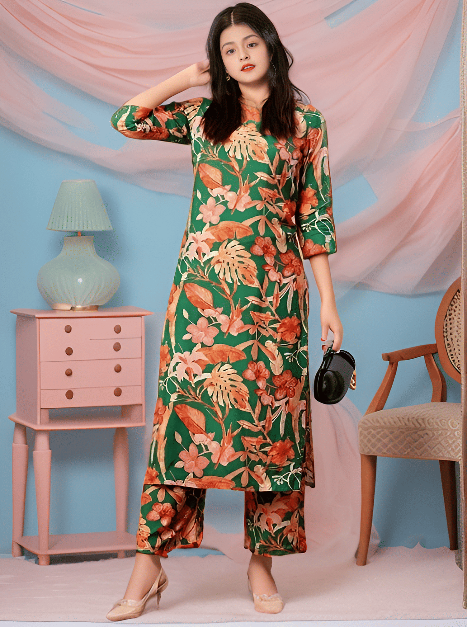 Aarya Designer Girls Cotton Blend Kurta with Trouser ( Pack of 1 , Green ) Aarya Designer Girls Cotton Blend Kurta with Trouser ( Pack of 1 , Green )