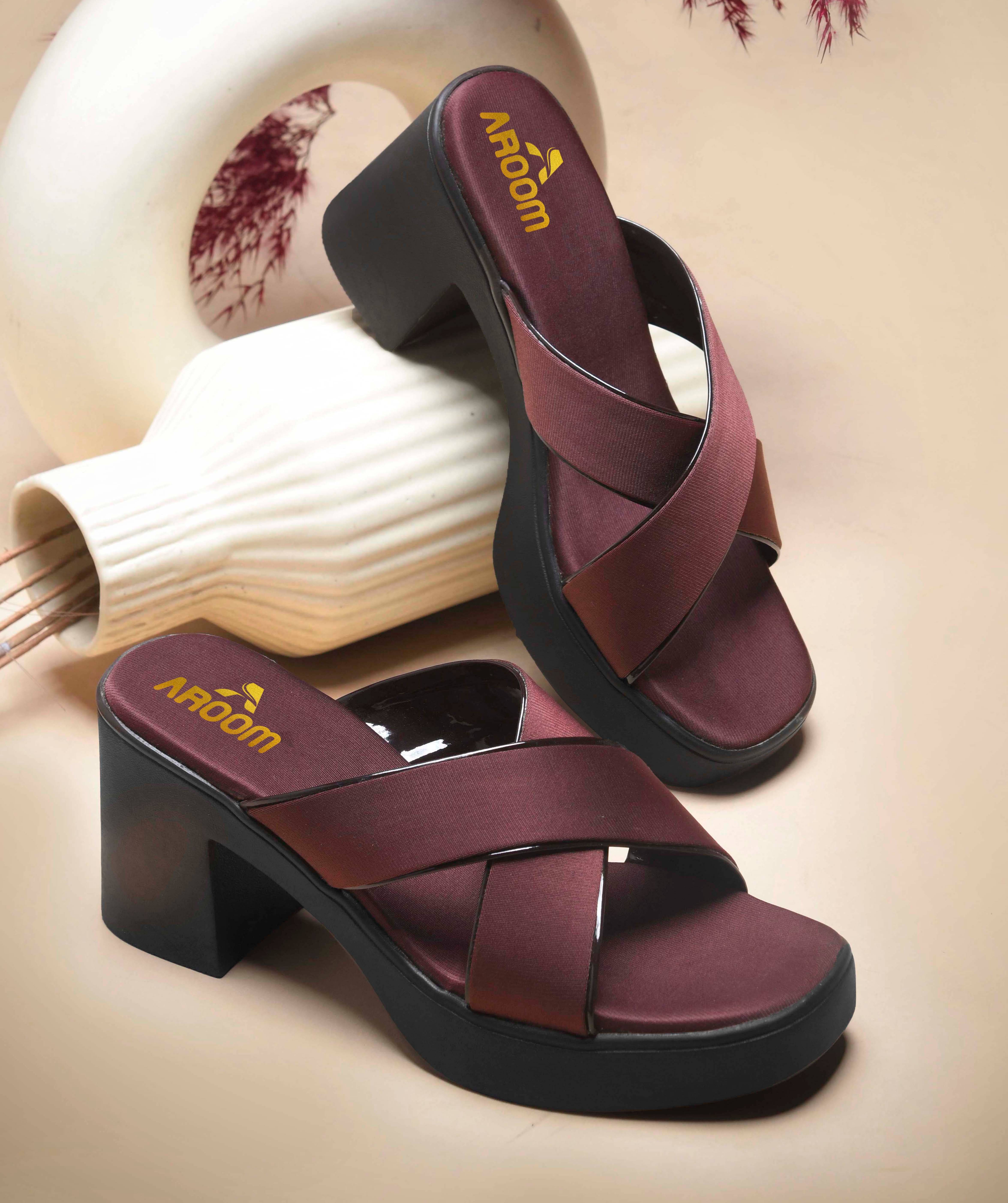     			Aroom Brown Women's Slip On Heels