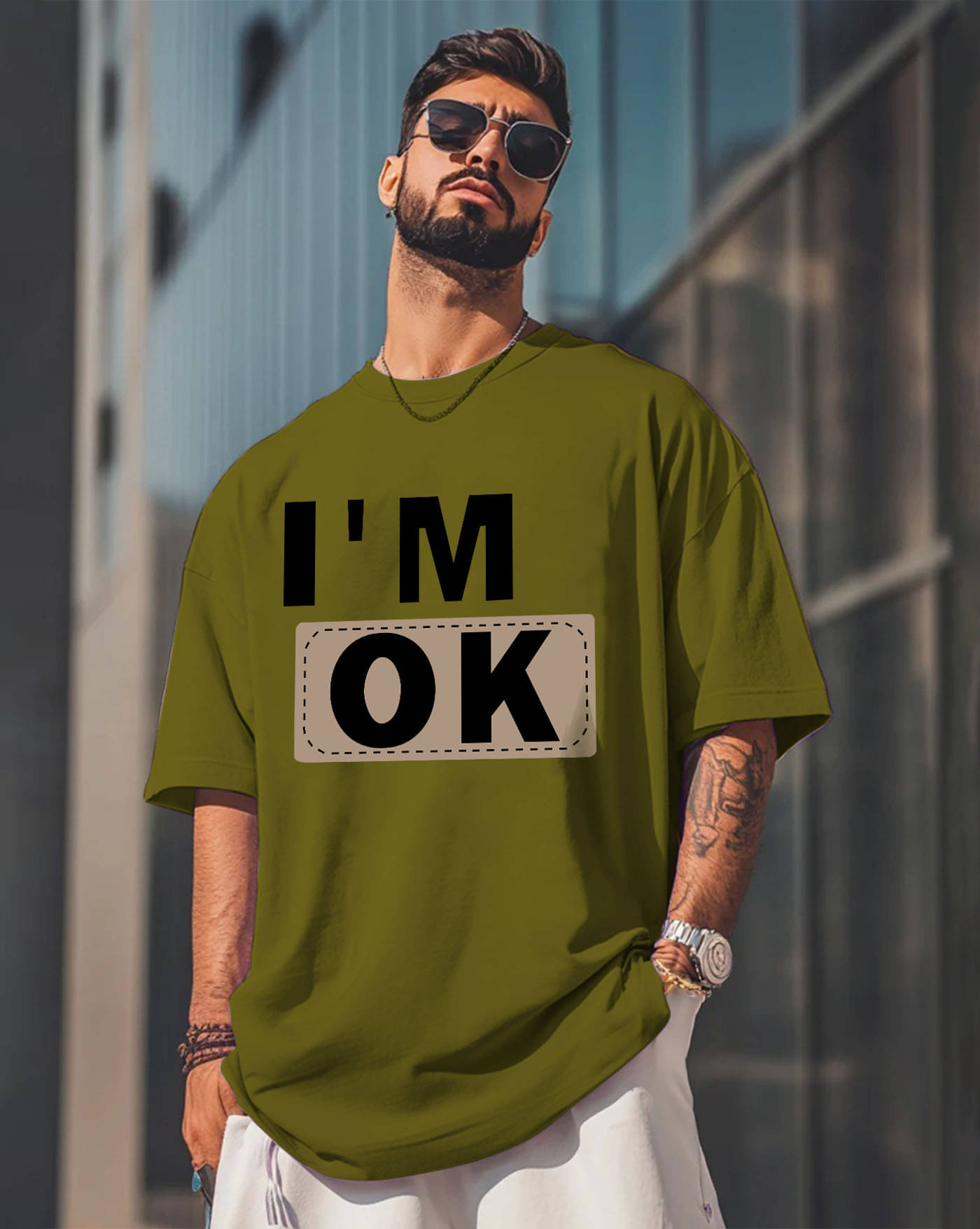 ENITOR Men Cotton Blend Oversized Fit Printed T-Shirt ( Green ) ENITOR Men Cotton Blend Oversized Fit Printed T-Shirt ( Green )