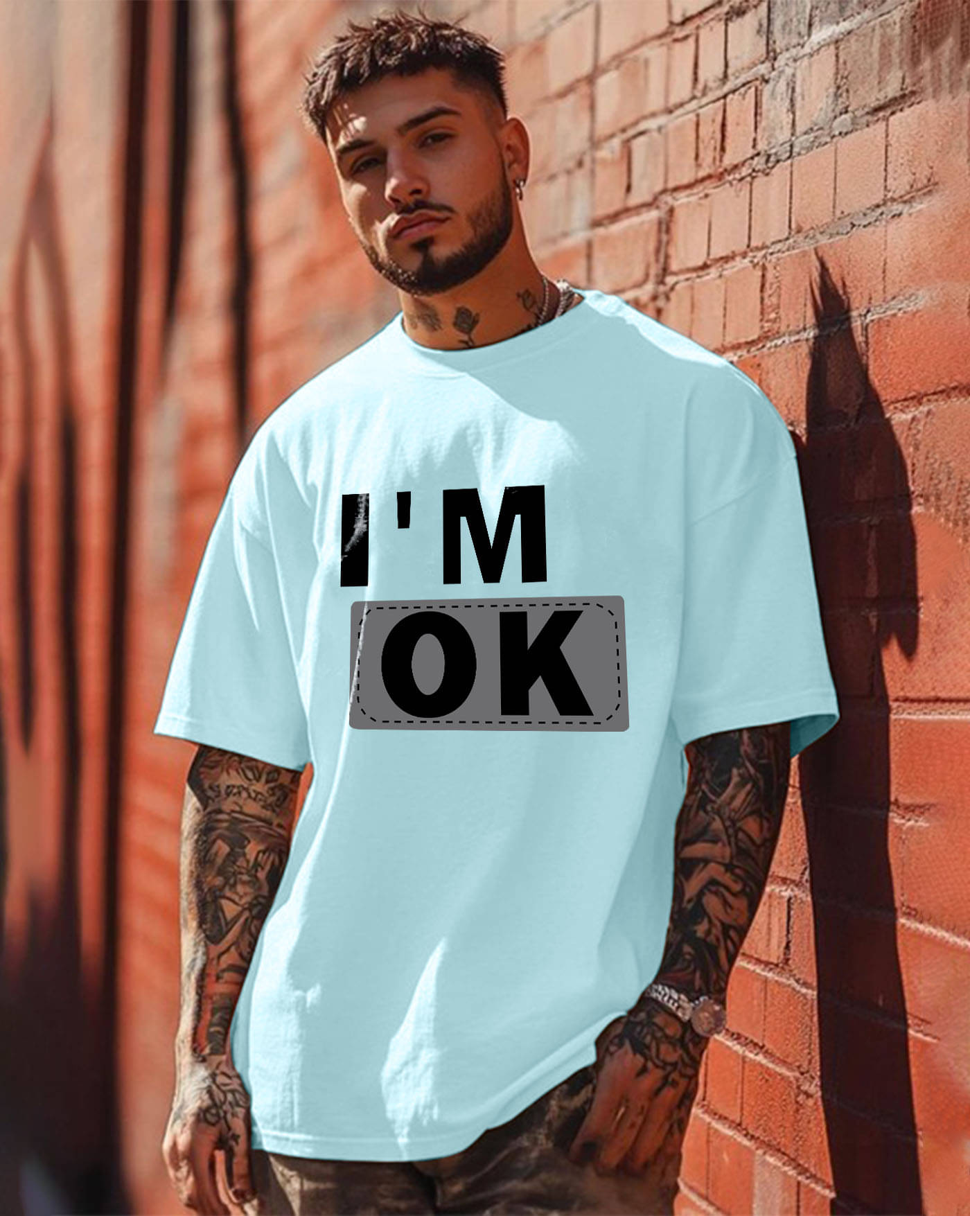     			ENITOR Men Cotton Blend Oversized Fit Printed T-Shirt ( Sky Blue )