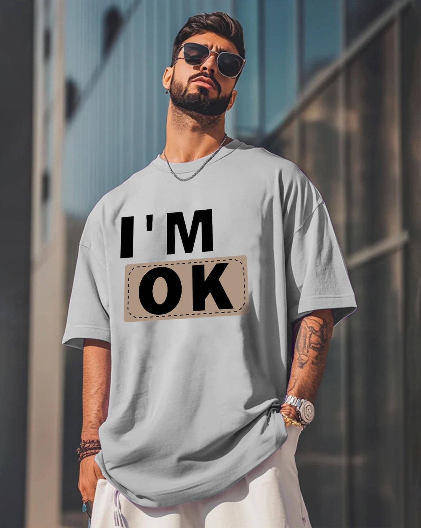 ENITOR Men Cotton Blend Oversized Fit Printed T-Shirt ( Grey )     			ENITOR Men Cotton Blend Oversized Fit Printed T-Shirt ( Grey )