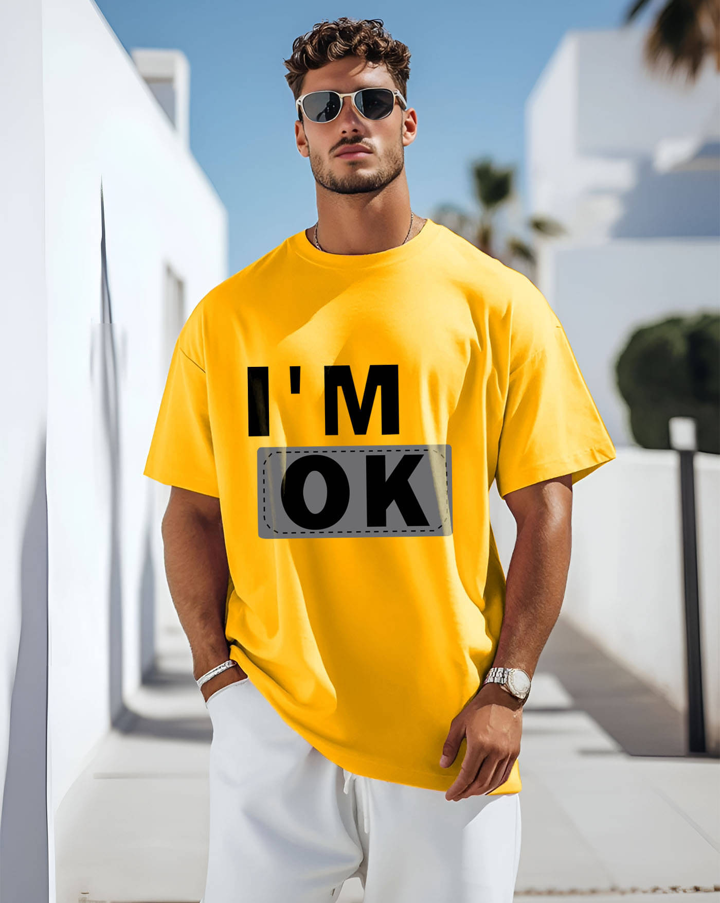     			ENITOR Men Cotton Blend Oversized Fit Printed T-Shirt ( Mustard )