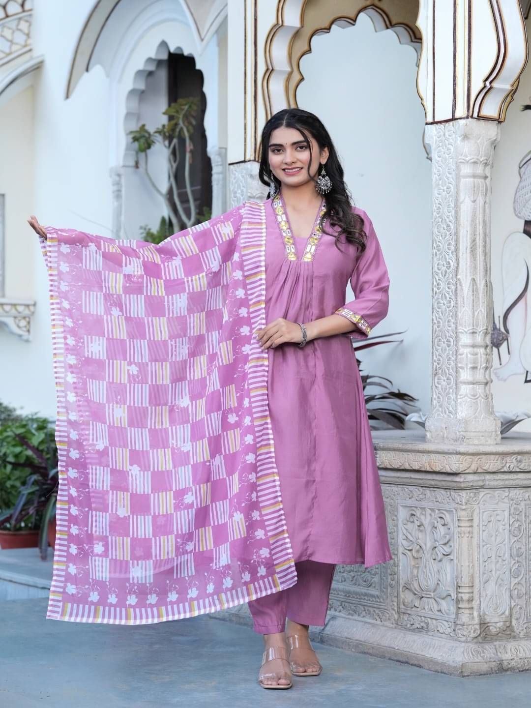    			Jinal Creation Women Rayon Self Design Anarkali Kurti With Pants ( Lavender )
