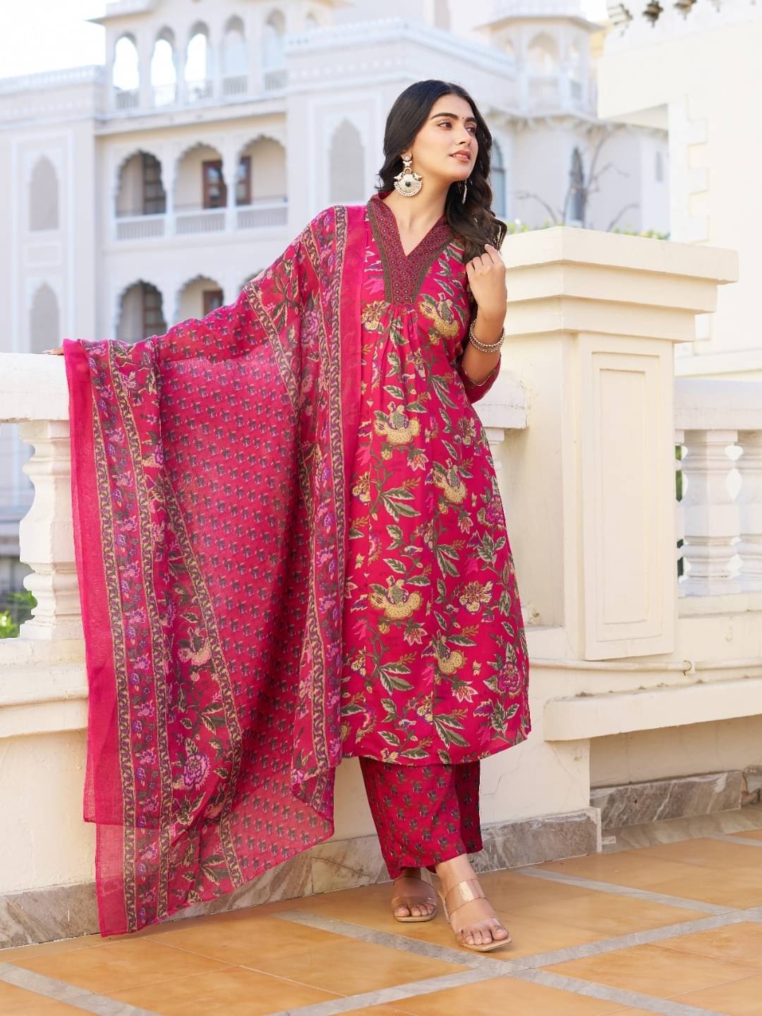 Jinal Creation Women Rayon Self Design Anarkali Kurti With Palazzo ( Pink ) Jinal Creation Women Rayon Self Design Anarkali Kurti With Palazzo ( Pink )