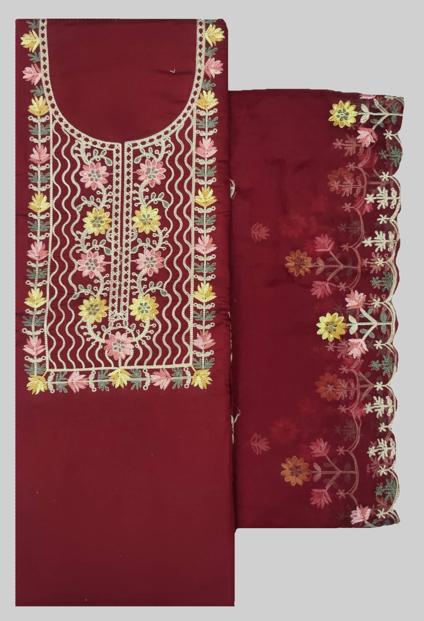     			KASHMIRI Women Cotton Blend Unstitched Dress Material ( Maroon )