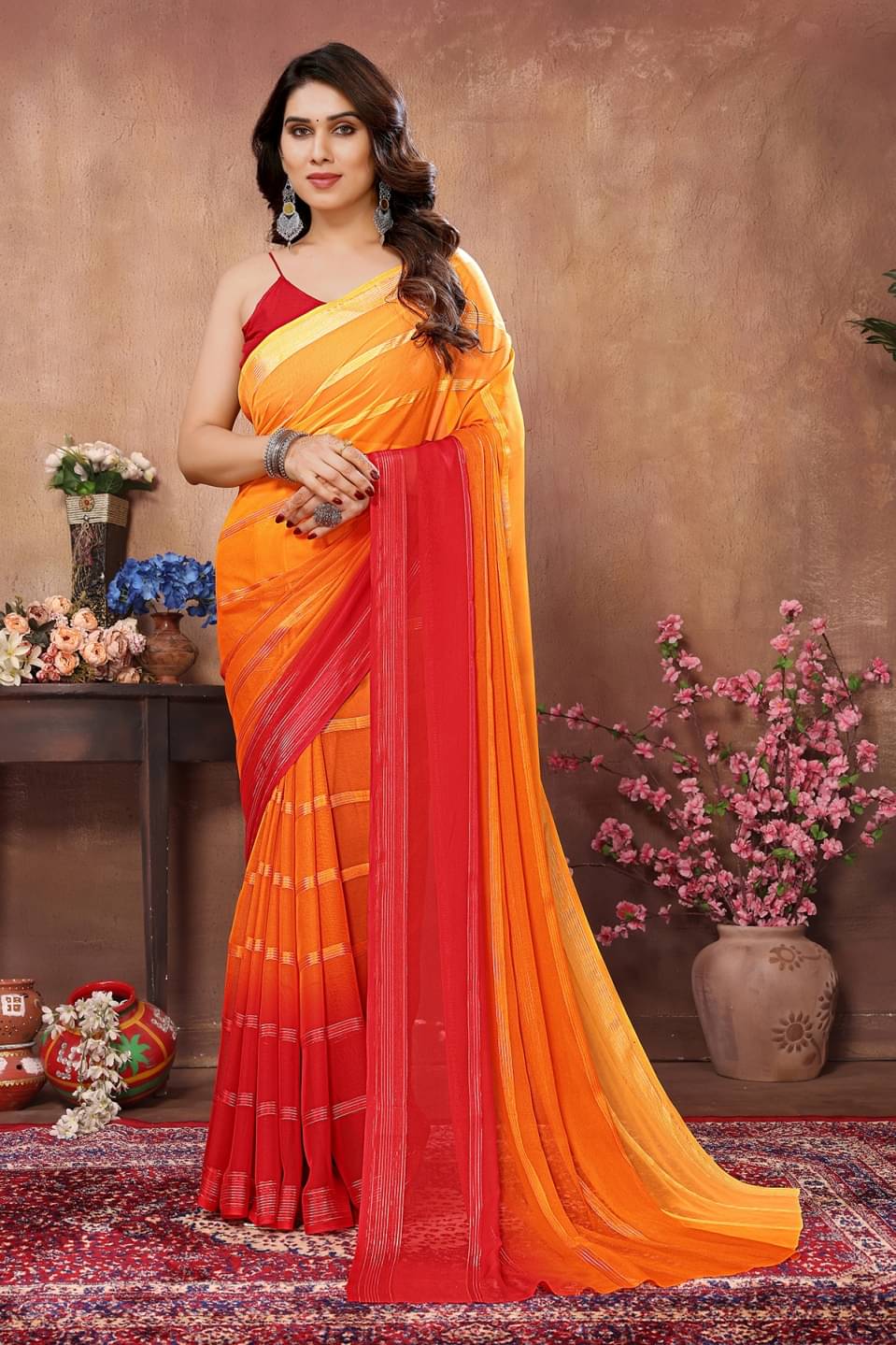    			Kashvi Sarees Satin Striped Kasavu Saree With Unstitched Blouse Piece ( Yellow )