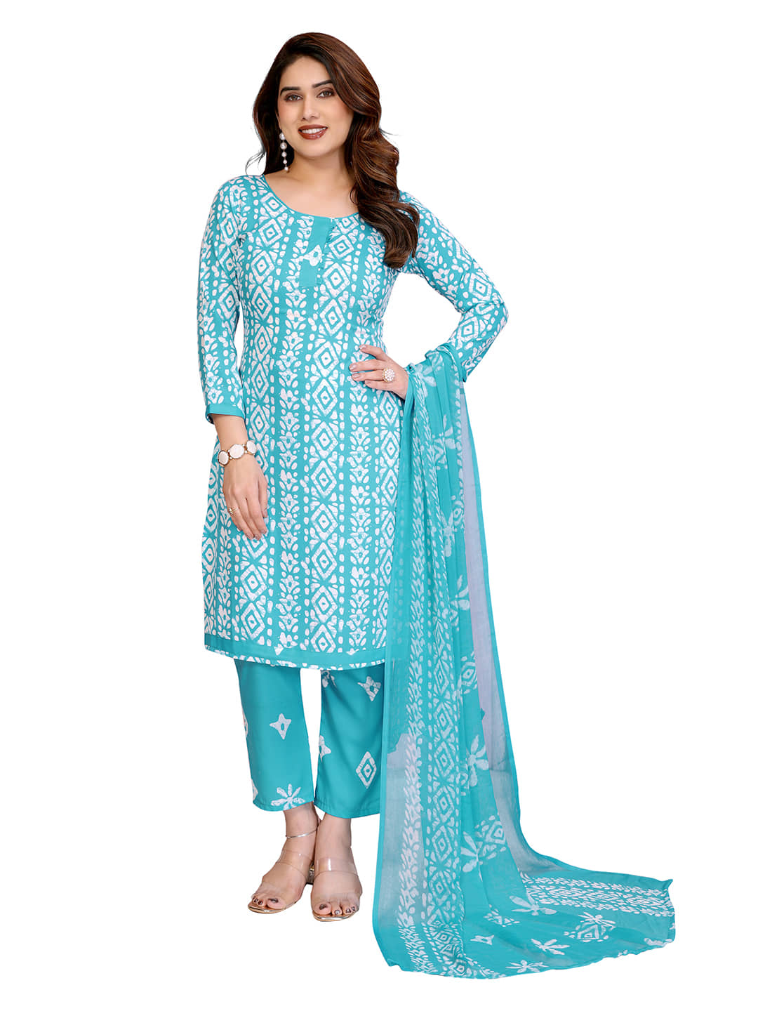Kashvi Sarees Women Crepe Unstitched Dress Material ( Blue ) - Unstitched Fabrics | Buy online on ZillyBuy