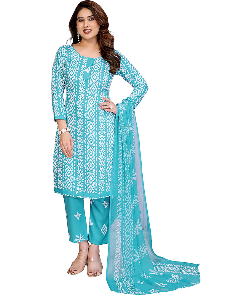 Kashvi Sarees Women Crepe Unstitched Dress Material ( Blue ) - Unstitched Fabrics | Buy online on ZillyBuy