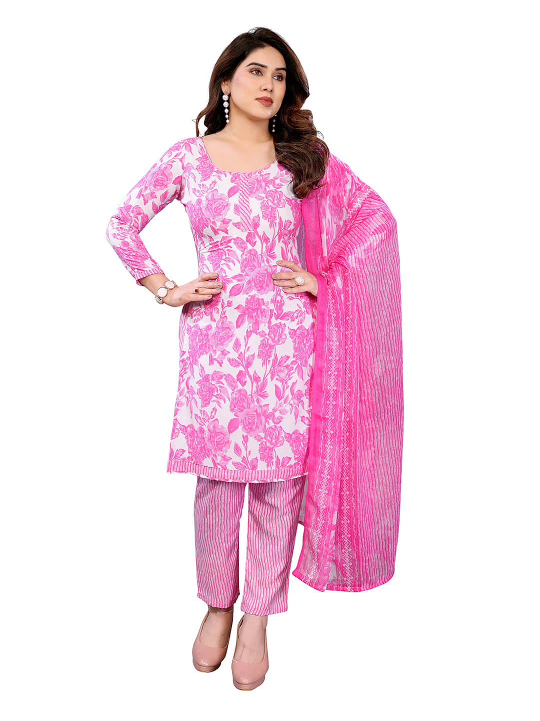 Kashvi Sarees Women Crepe Unstitched Dress Material ( PINK ) - Unstitched Fabrics | Buy online on ZillyBuy