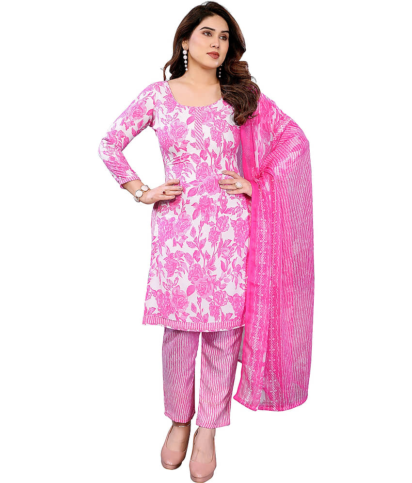 Kashvi Sarees Women Crepe Unstitched Dress Material ( PINK ) - Unstitched Fabrics | Buy online on ZillyBuy