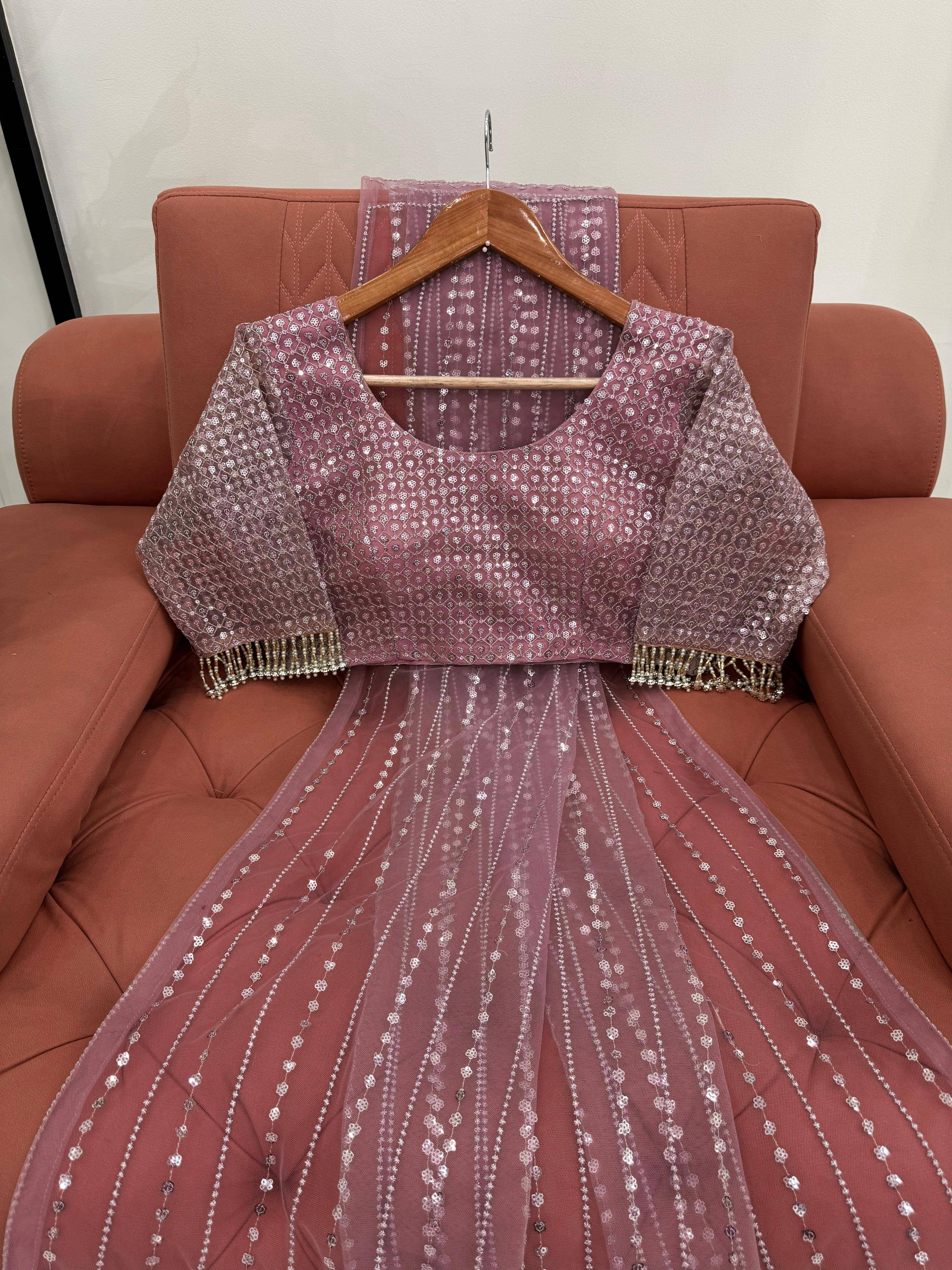     			Prazvika Net Striped Jamdani Saree With Unstitched Blouse Piece ( Pink )