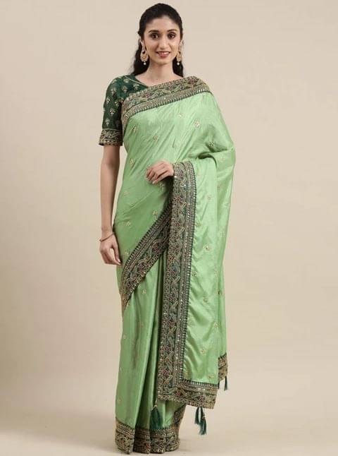 Prazvika Satin Embellished Jamdani Saree With Unstitched Blouse Piece ( Green ) Prazvika Satin Embellished Jamdani Saree With Unstitched Blouse Piece ( Green )
