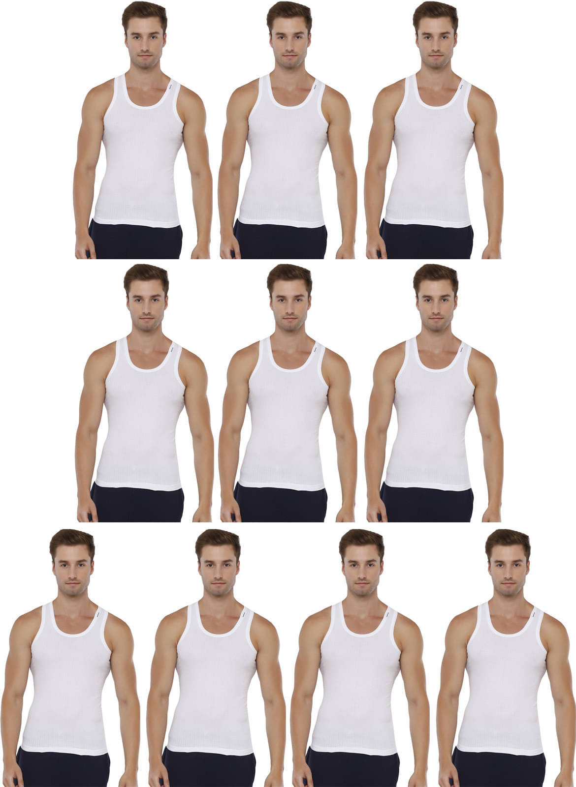     			Rupa Frontline Pack of 10 Cotton Basic Vest For Men ( White )