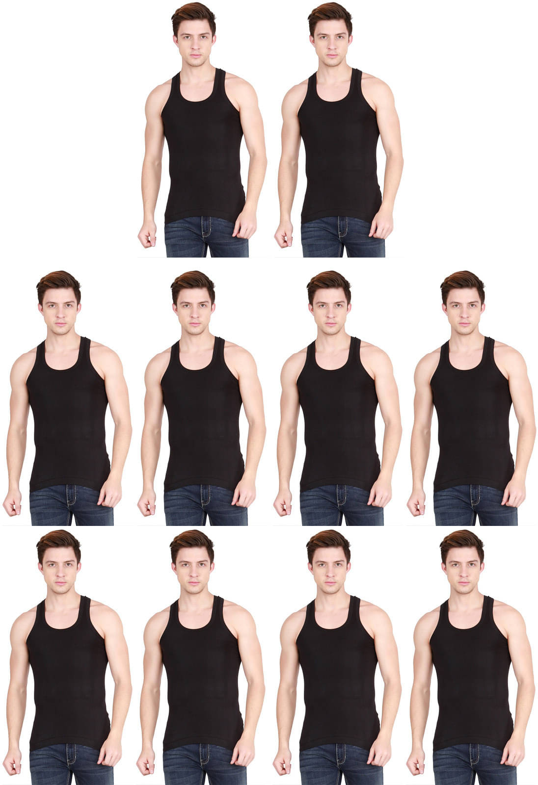     			Rupa Frontline Pack of 10 Cotton Basic Vest For Men ( Black )