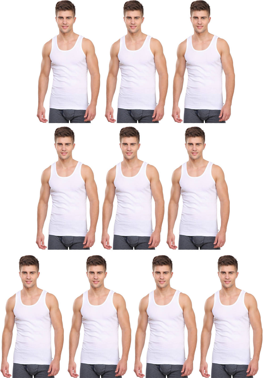 Rupa Frontline Pack of 10 Cotton Basic Vest For Men ( White ) Rupa Frontline Pack of 10 Cotton Basic Vest For Men ( White )