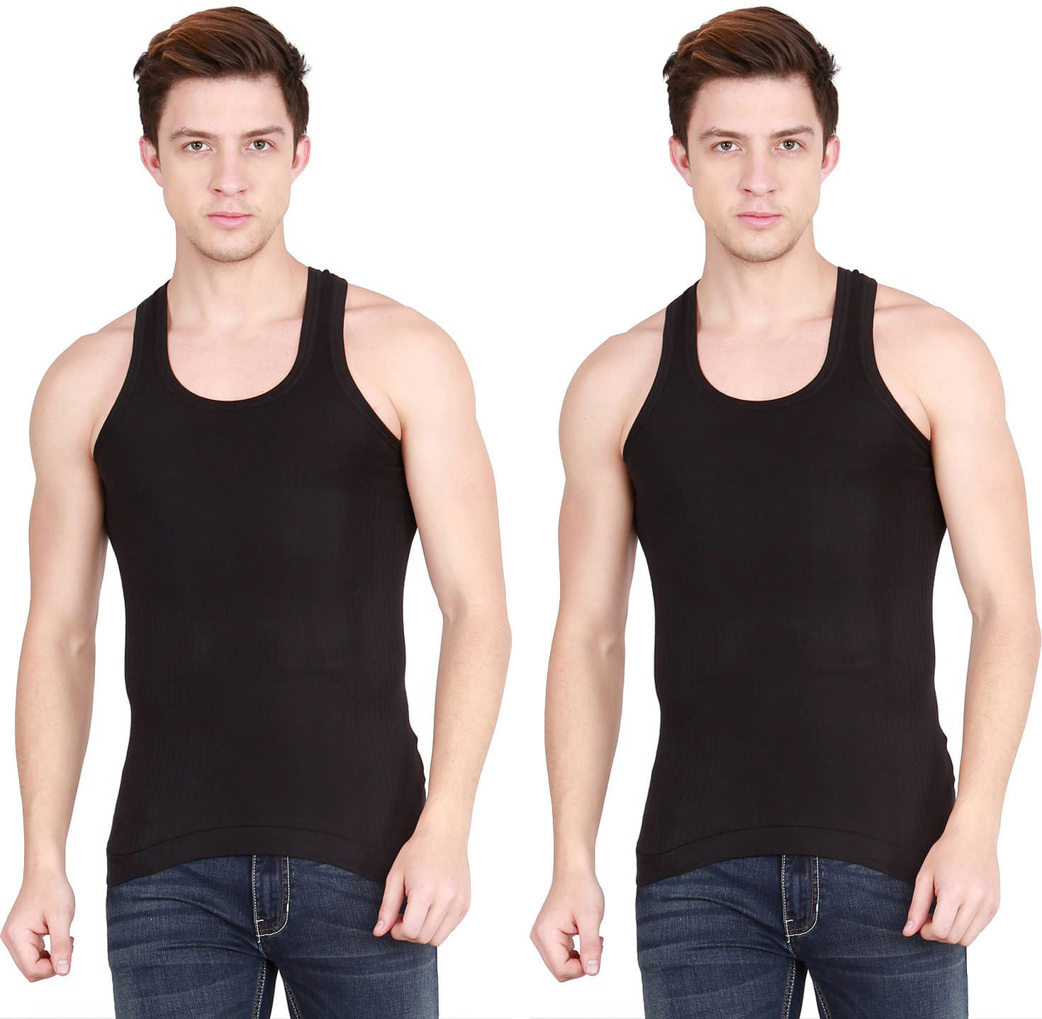     			Rupa Frontline Pack of 2 Cotton Basic Vest For Men ( Black )