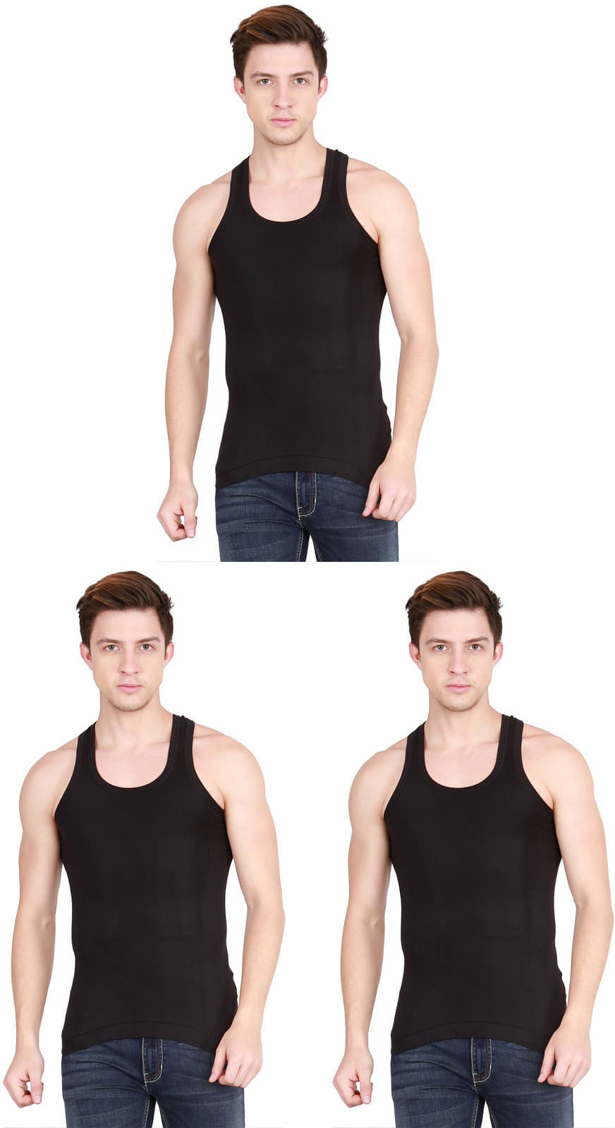     			Rupa Frontline Pack of 3 Cotton Basic Vest For Men ( Black )