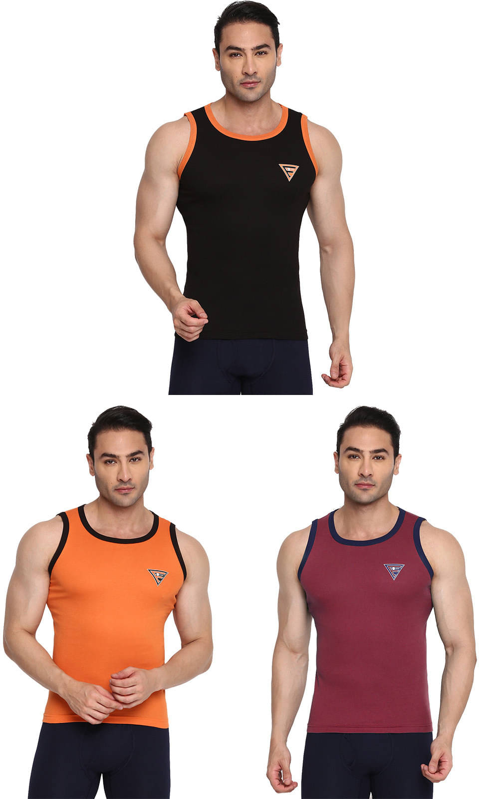     			Rupa Frontline Pack of 3 Cotton Basic Vest For Men ( Multicolor )