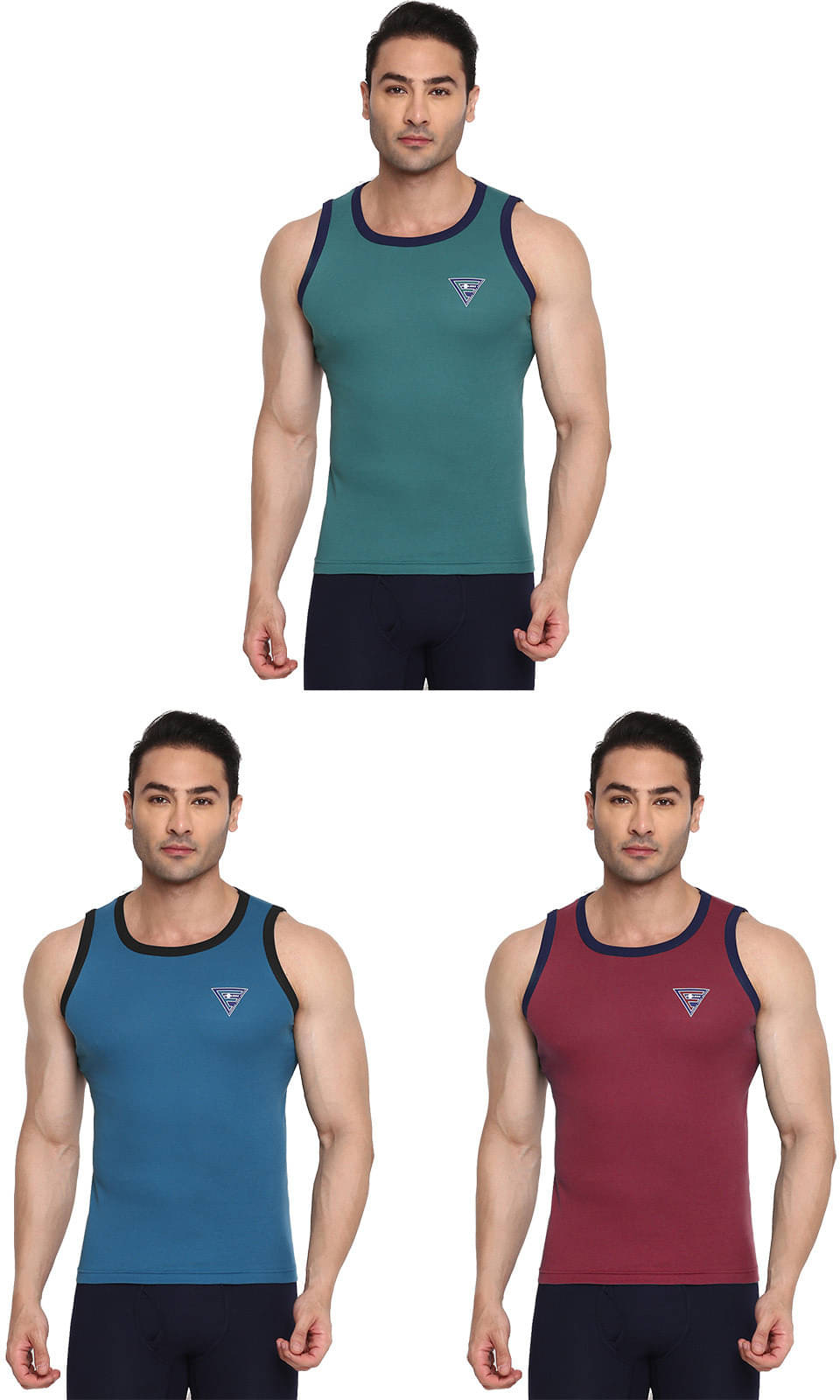     			Rupa Frontline Pack of 3 Cotton Basic Vest For Men ( Multicolor )