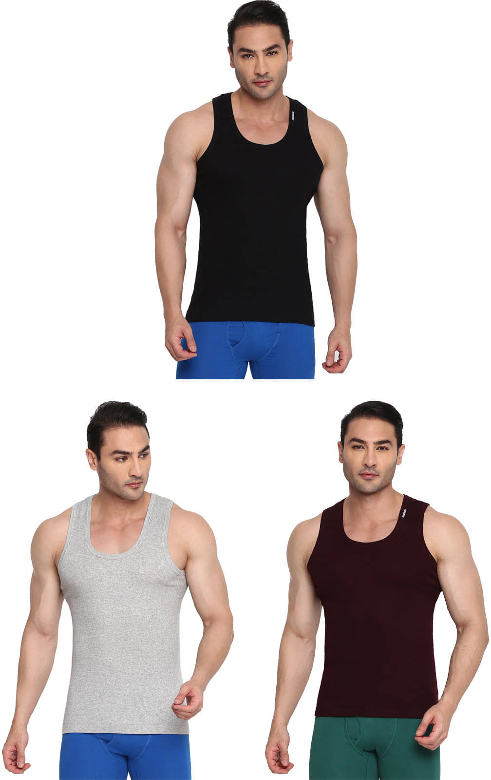     			Rupa Frontline Pack of 3 Cotton Basic Vest For Men ( Multicolor )