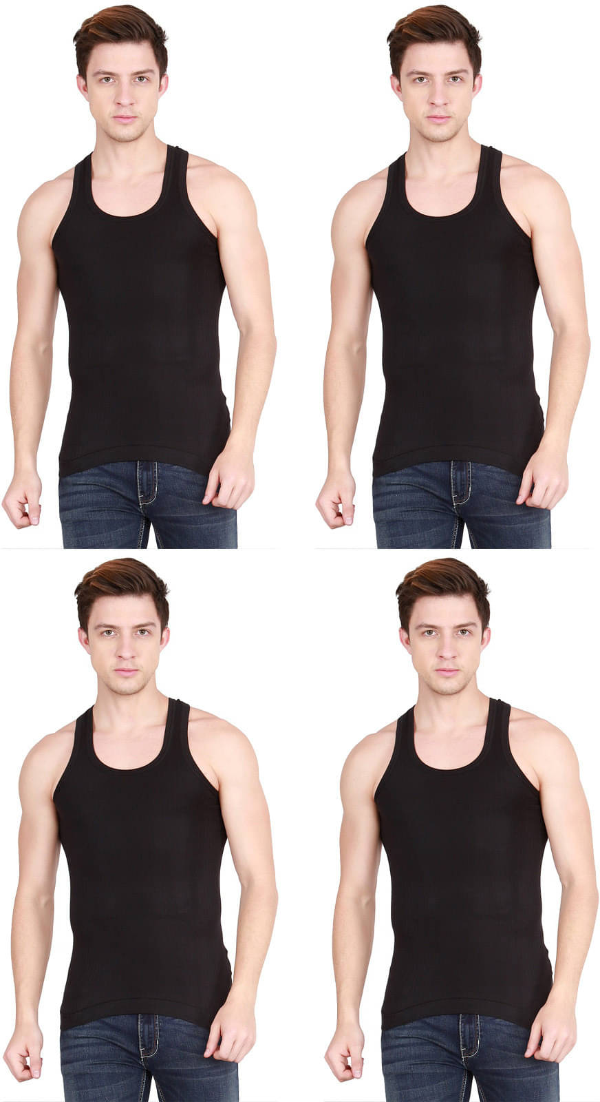 Rupa Frontline Pack of 4 Cotton Basic Vest For Men ( Black )     			Rupa Frontline Pack of 4 Cotton Basic Vest For Men ( Black )