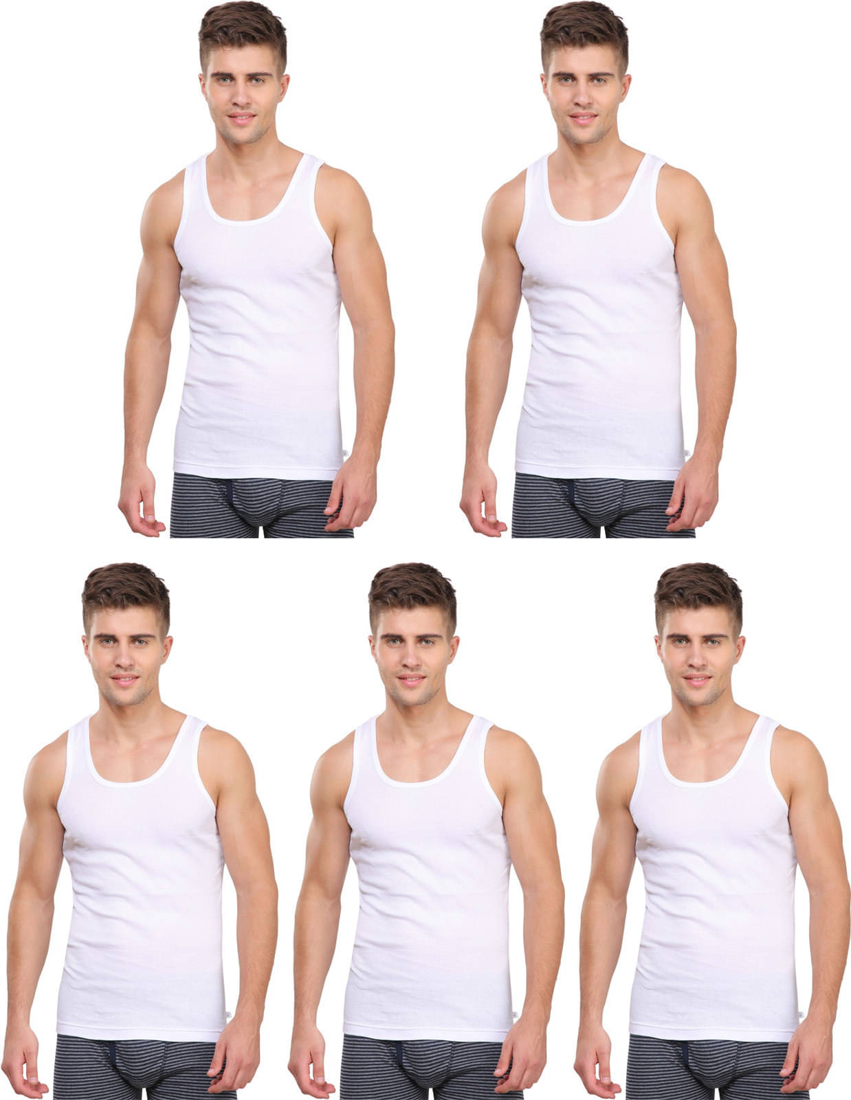     			Rupa Frontline Pack of 5 Cotton Basic Vest For Men ( White )