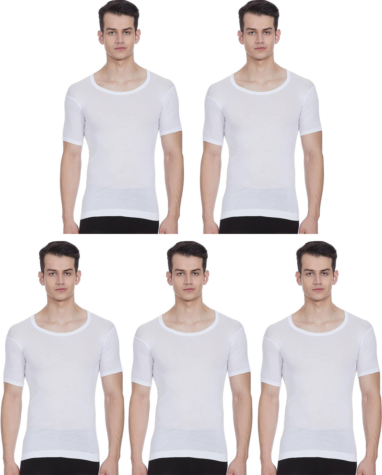     			Rupa Frontline Pack of 5 Cotton Basic Vest For Men ( White )