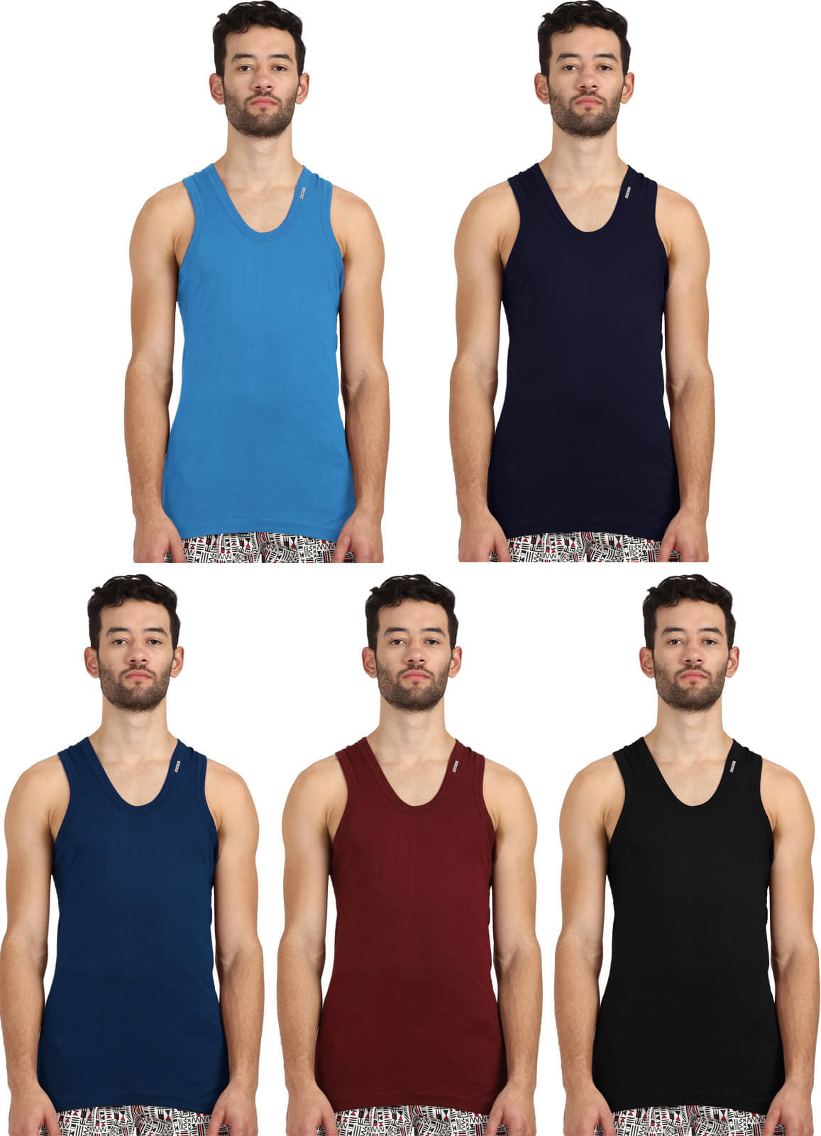 Rupa Frontline Pack of 5 Cotton Basic Vest For Men ( Multicolor ) Rupa Frontline Pack of 5 Cotton Basic Vest For Men ( Multicolor )