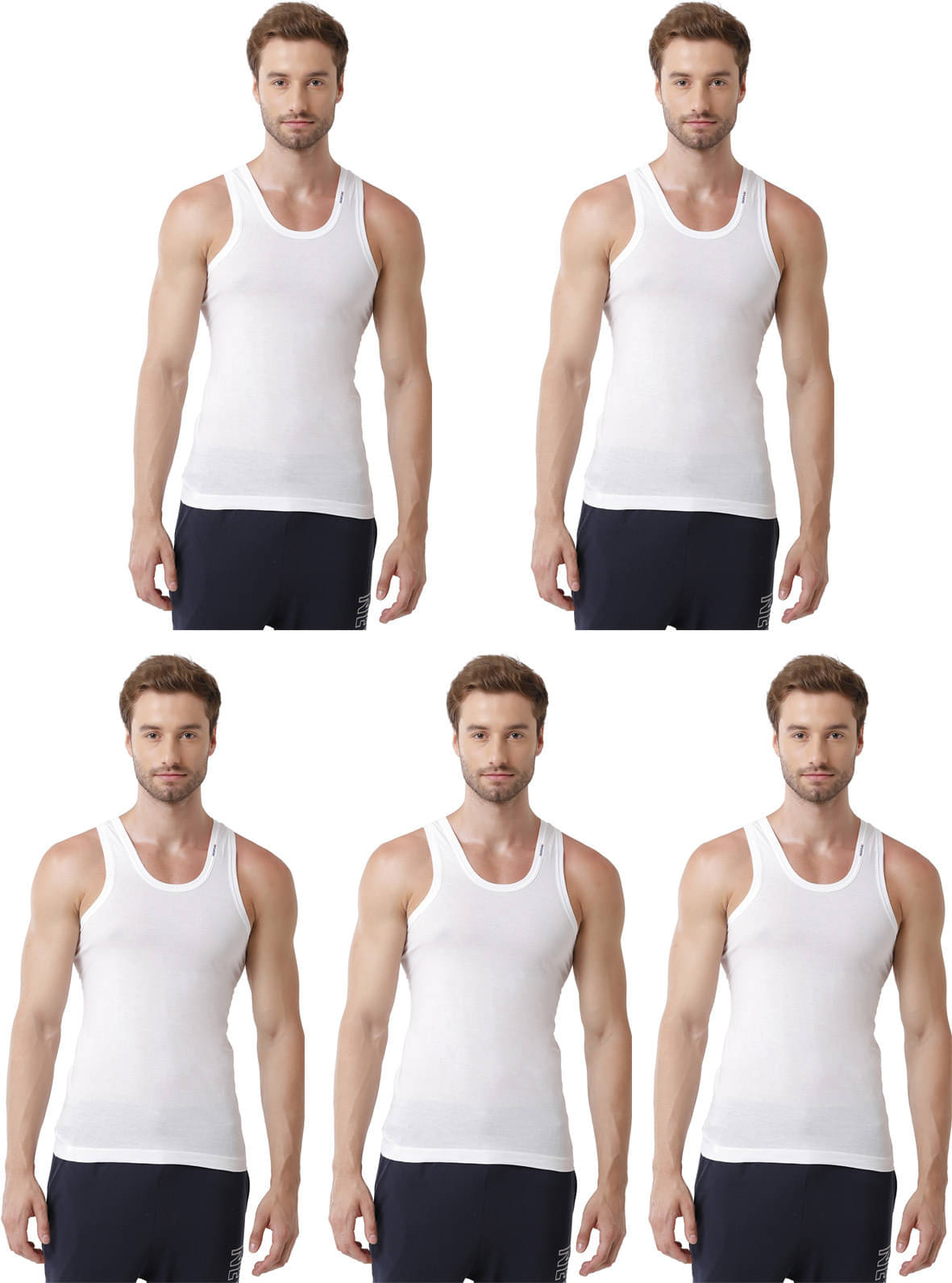Rupa Frontline Pack of 5 Cotton Basic Vest For Men ( White ) Rupa Frontline Pack of 5 Cotton Basic Vest For Men ( White )