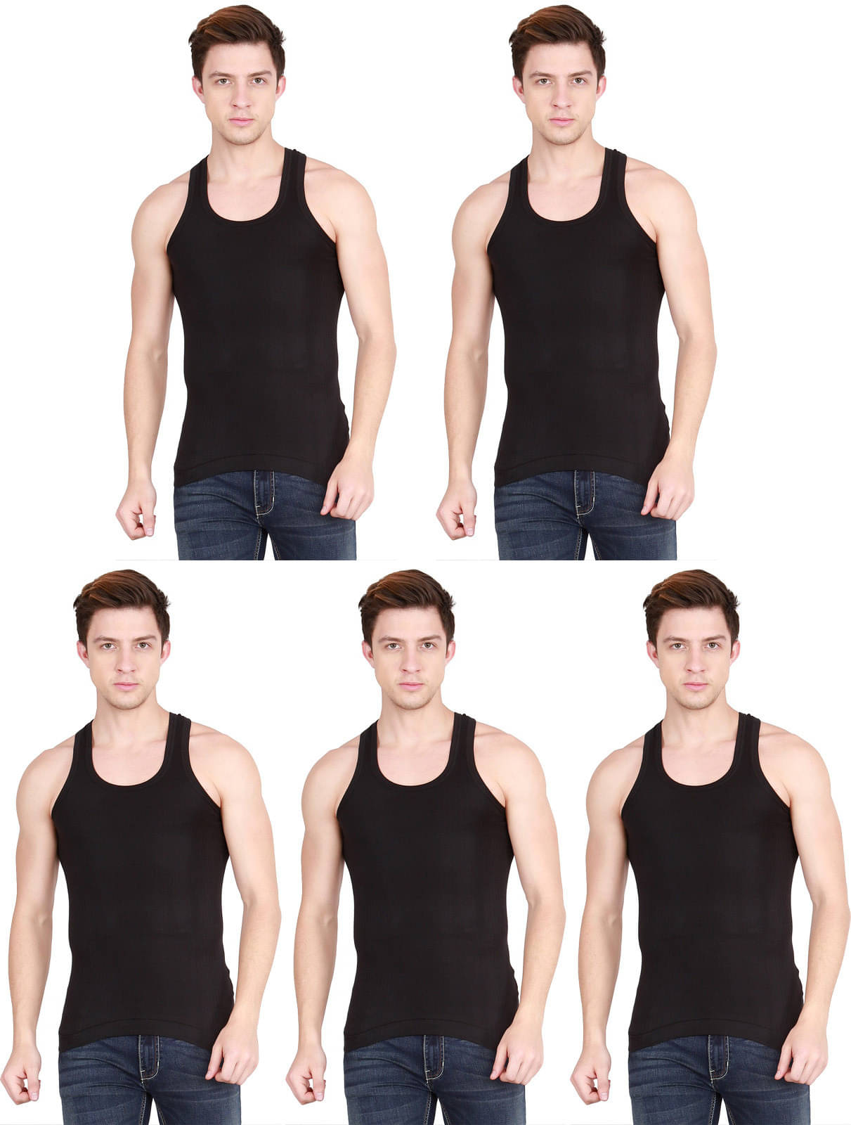     			Rupa Frontline Pack of 5 Cotton Basic Vest For Men ( Black )