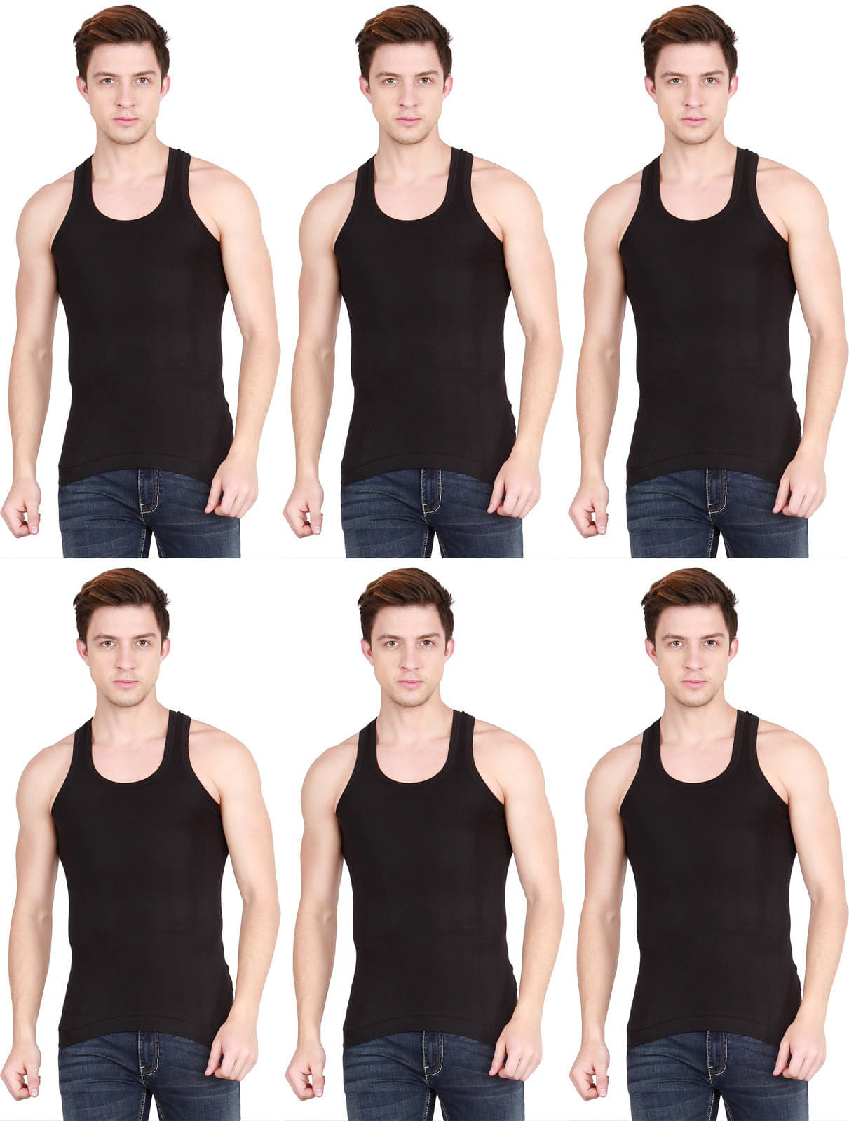     			Rupa Frontline Pack of 6 Cotton Basic Vest For Men ( Black )