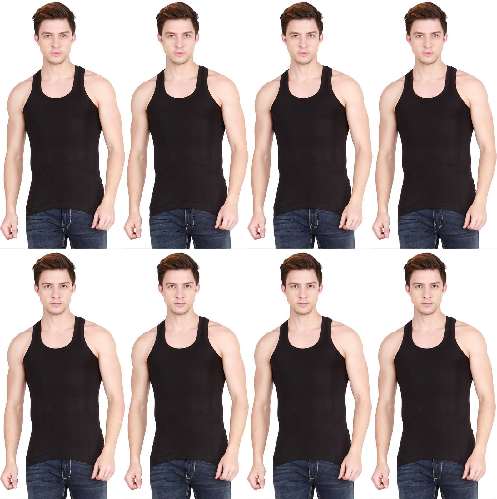Rupa Frontline Pack of 8 Cotton Basic Vest For Men ( Black ) Rupa Frontline Pack of 8 Cotton Basic Vest For Men ( Black )