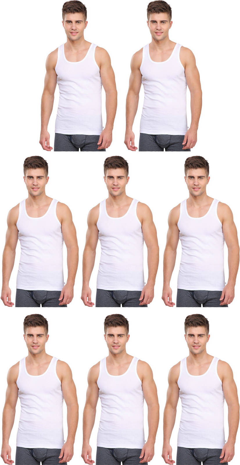 Rupa Frontline Pack of 8 Cotton Basic Vest For Men ( White ) Rupa Frontline Pack of 8 Cotton Basic Vest For Men ( White )