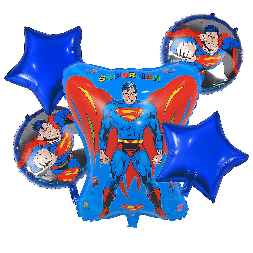     			5-Piece Superman Foil Balloon Set | Superhero Birthday Party Decoration | Includes 32-Inch Superman Balloon + 18-Inch Star & Round Balloons | Helium Supported (Superman Theme)