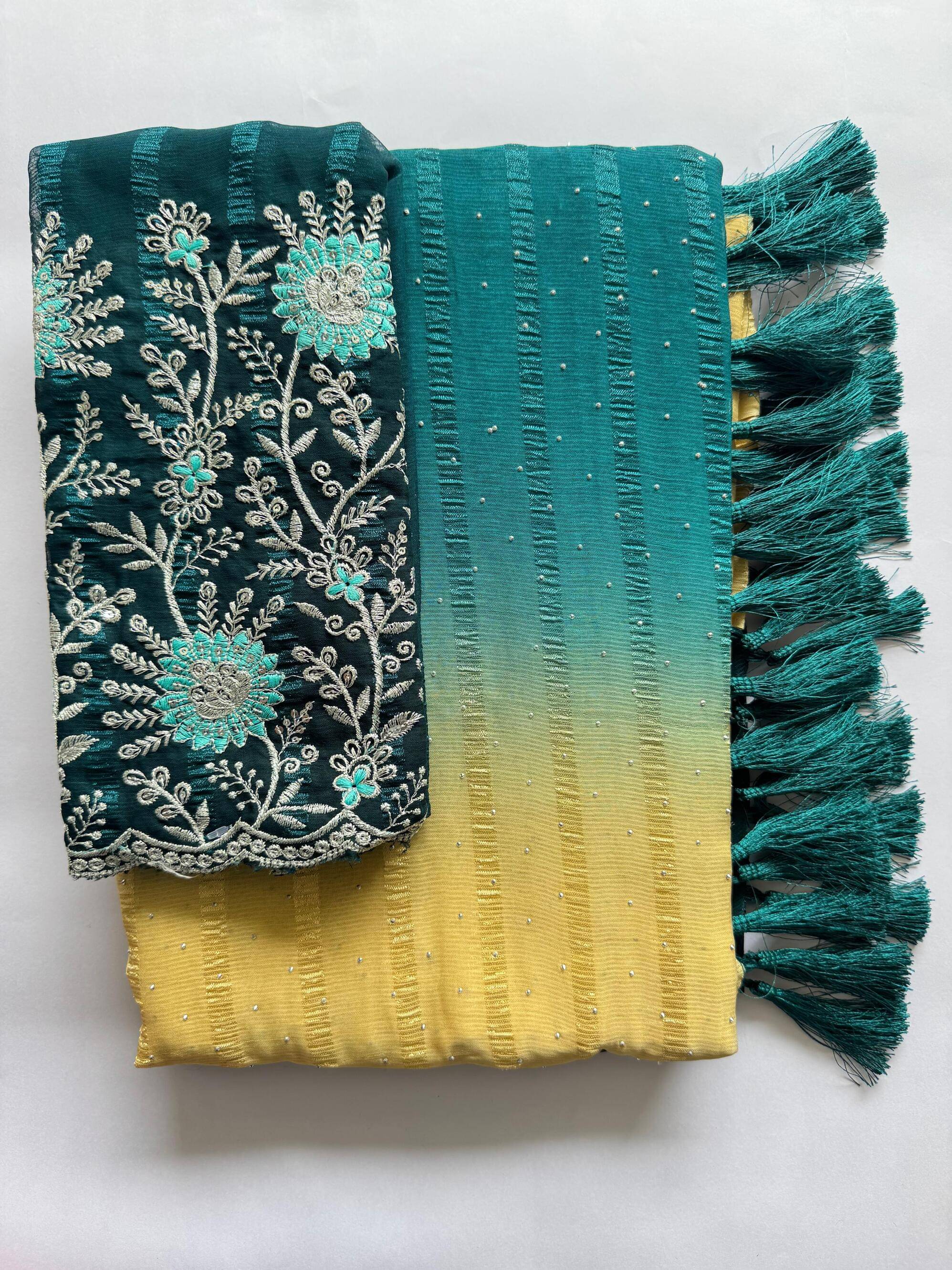     			AB Silk Georgette Solid Leheriya Saree With Unstitched Blouse Piece ( Teal )