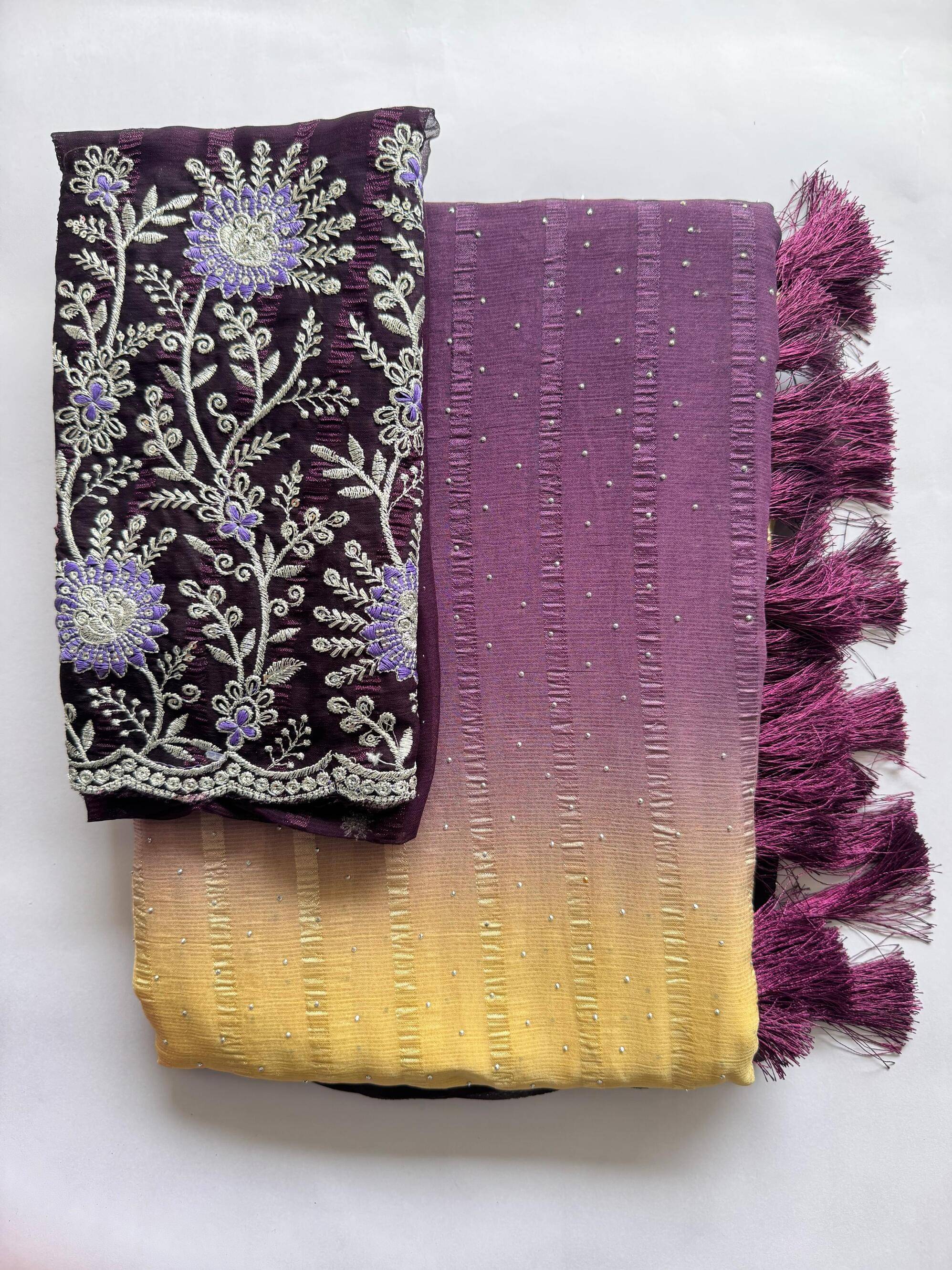 AB Silk Georgette Solid Leheriya Saree With Unstitched Blouse Piece ( Purple ) AB Silk Georgette Solid Leheriya Saree With Unstitched Blouse Piece ( Purple )