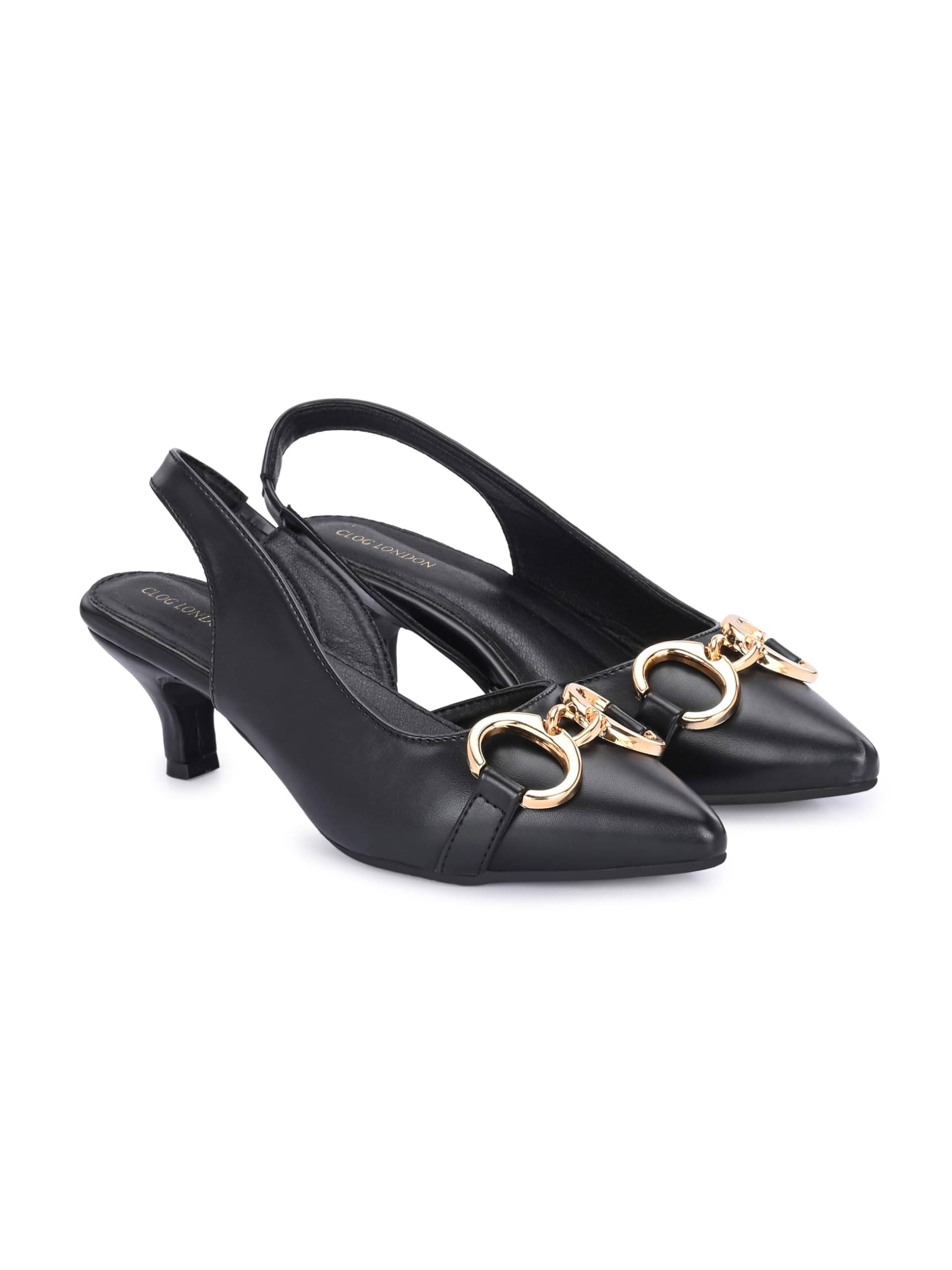 CLOG LONDON Black Women's Slip On Heels     			CLOG LONDON Black Women's Slip On Heels