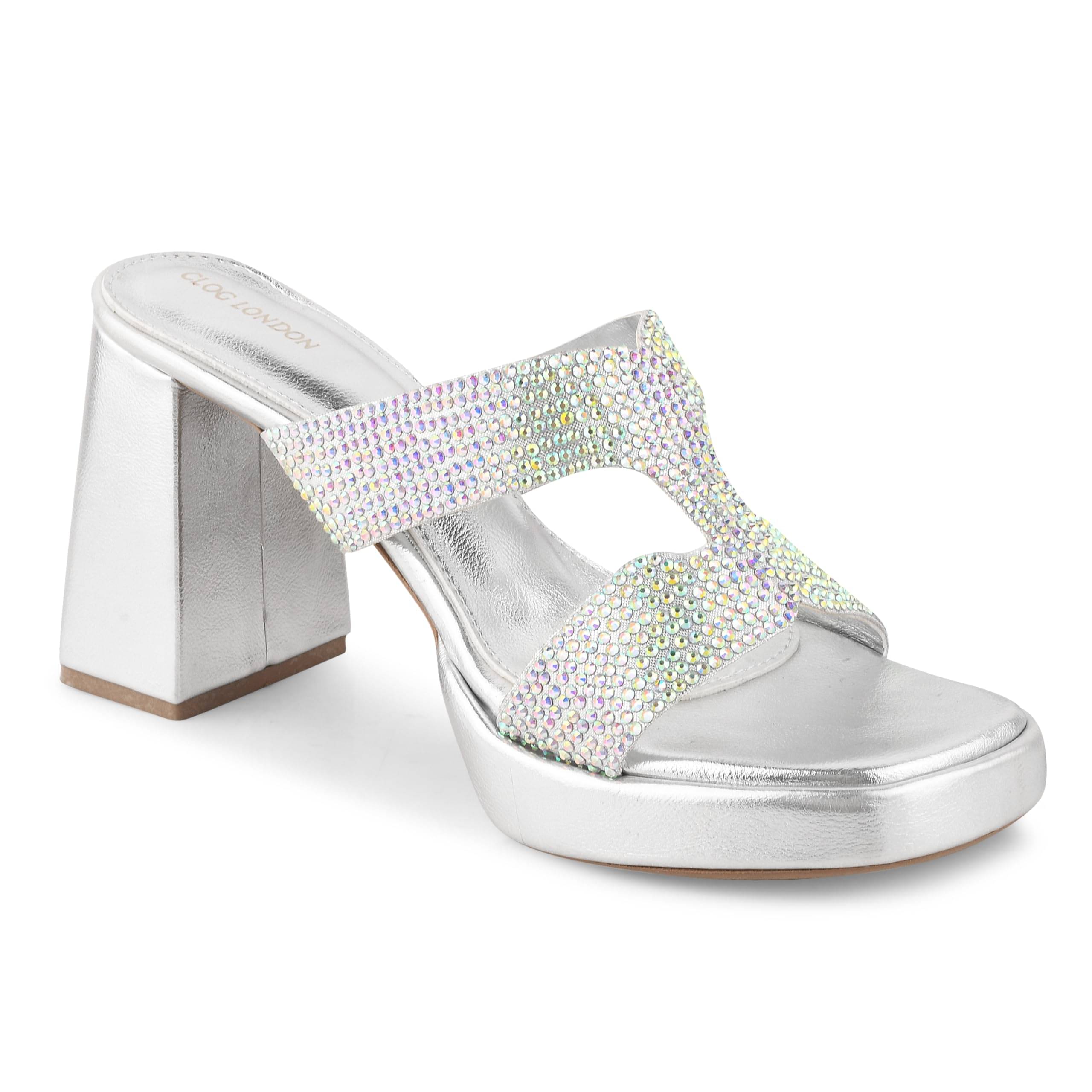 CLOG LONDON Silver Women's Slip On Heels     			CLOG LONDON Silver Women's Slip On Heels