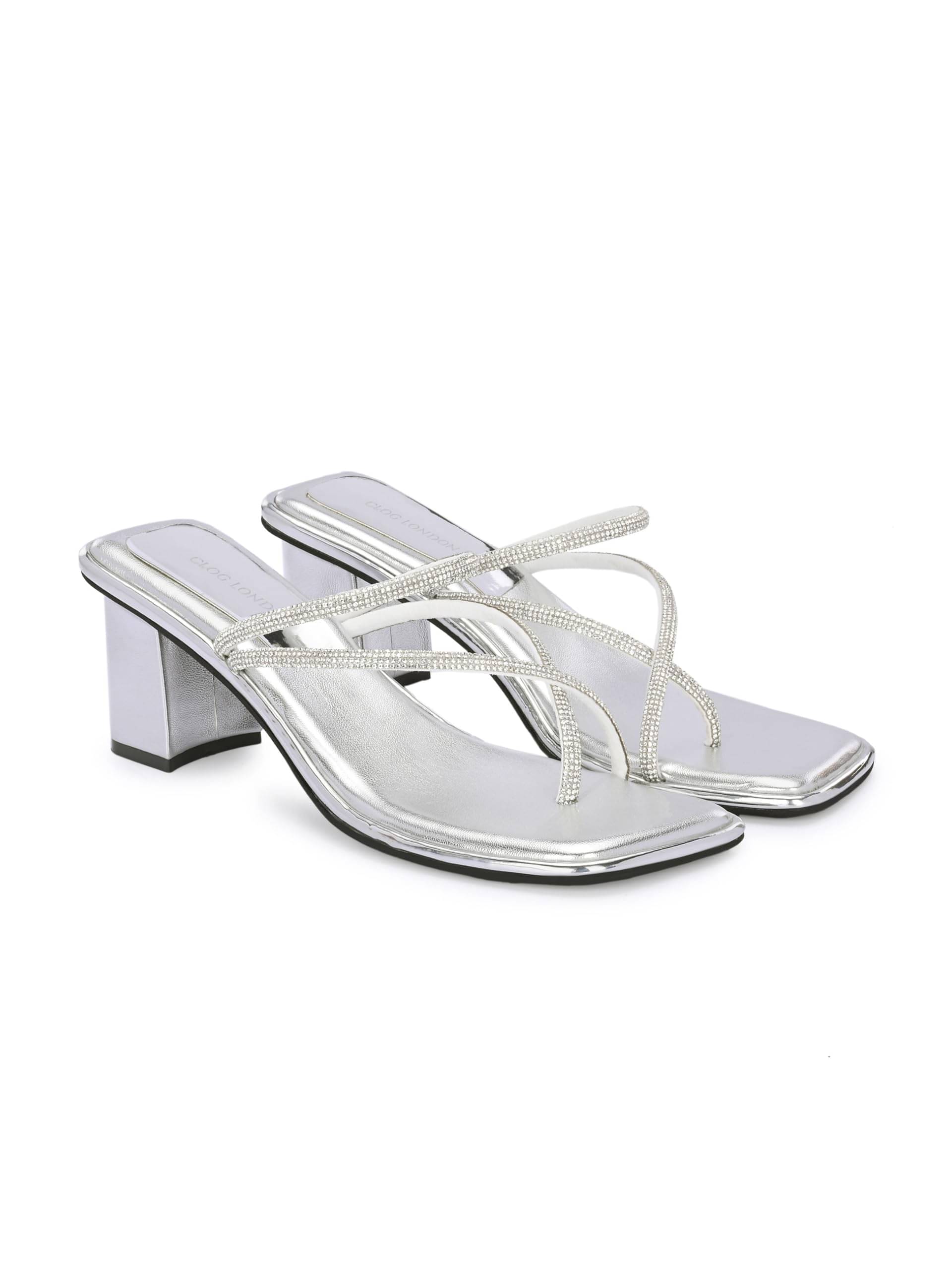 CLOG LONDON Silver Women's Slip On Heels     			CLOG LONDON Silver Women's Slip On Heels