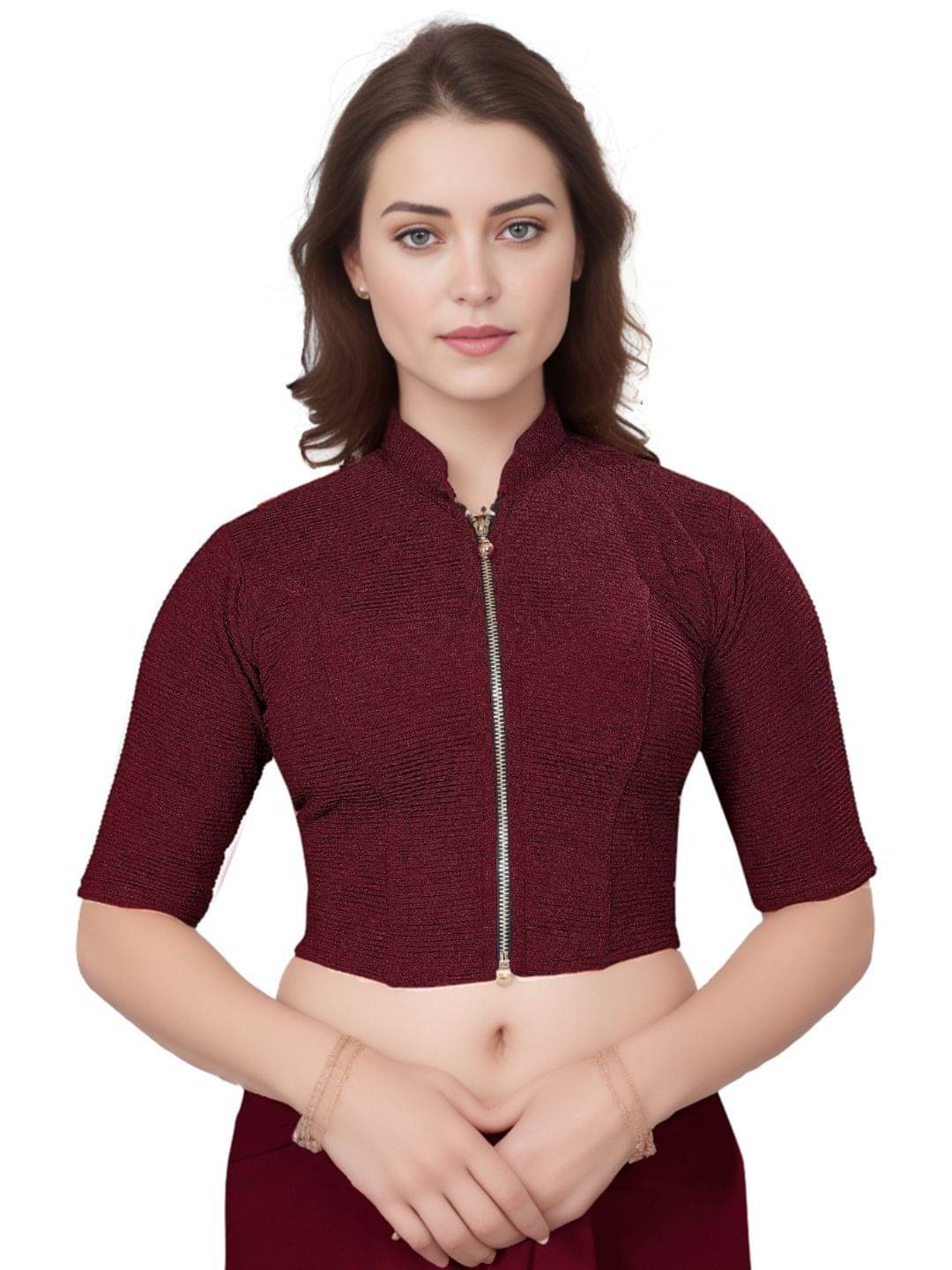 DELTIN HUB Maroon Readymade without Pad Cotton Blend Women's Blouse ( Pack of 1 ) DELTIN HUB Maroon Readymade without Pad Cotton Blend Women's Blouse ( Pack of 1 )