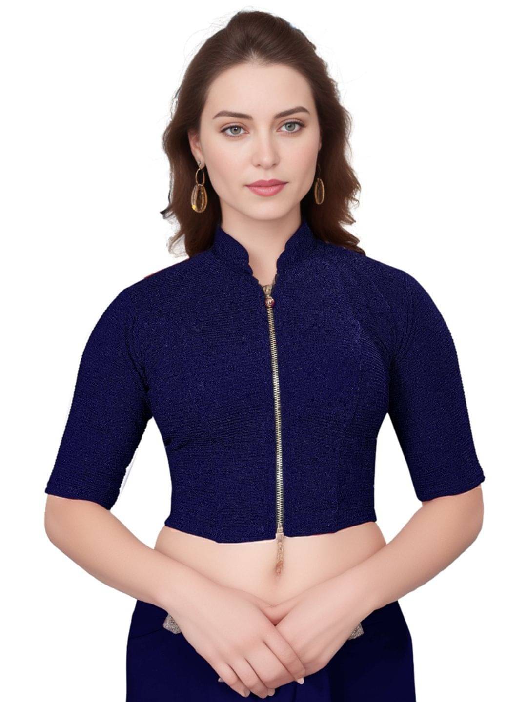 DELTIN HUB Navy Blue Readymade without Pad Cotton Blend Women's Blouse ( Pack of 1 ) DELTIN HUB Navy Blue Readymade without Pad Cotton Blend Women's Blouse ( Pack of 1 )