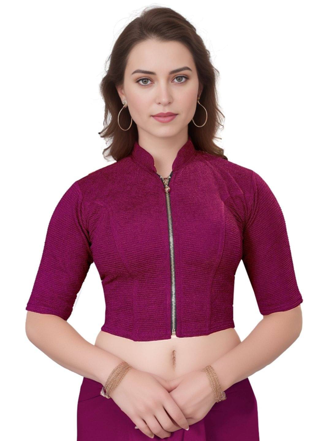     			DELTIN HUB Wine Readymade without Pad Cotton Blend Women's Blouse ( Pack of 1 )