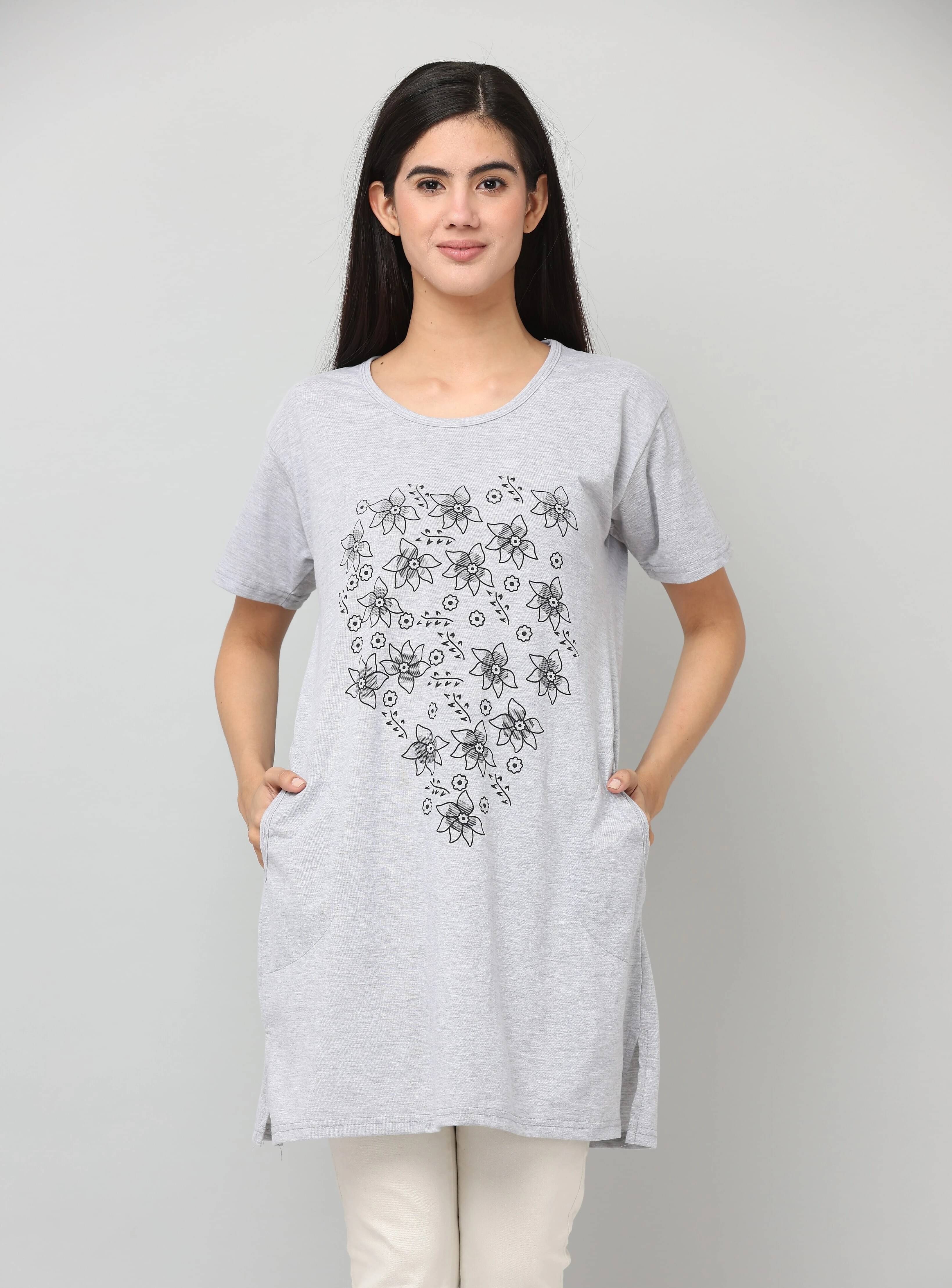 Ddaspration Women's Cotton Blend Regular Top ( Grey ) Ddaspration Women's Cotton Blend Regular Top ( Grey )