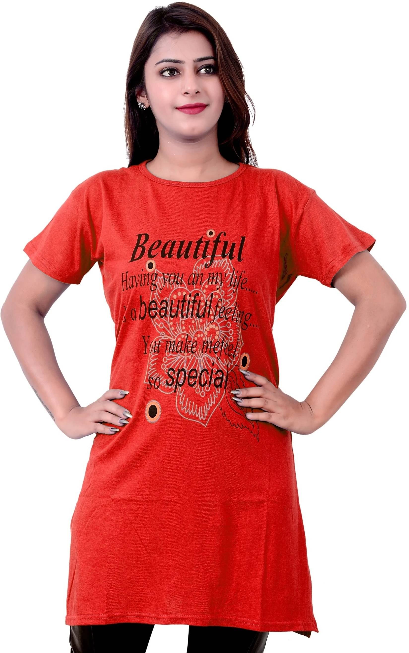 Ddaspration Women's Cotton Blend Regular Top ( Red )     			Ddaspration Women's Cotton Blend Regular Top ( Red )