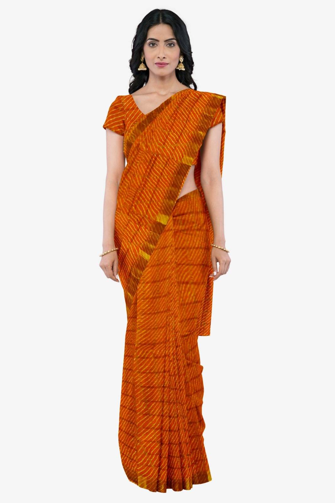 Dishita Cotton Checks Leheriya Saree Without Blouse Piece ( Orange )     			Dishita Cotton Checks Leheriya Saree Without Blouse Piece ( Orange )