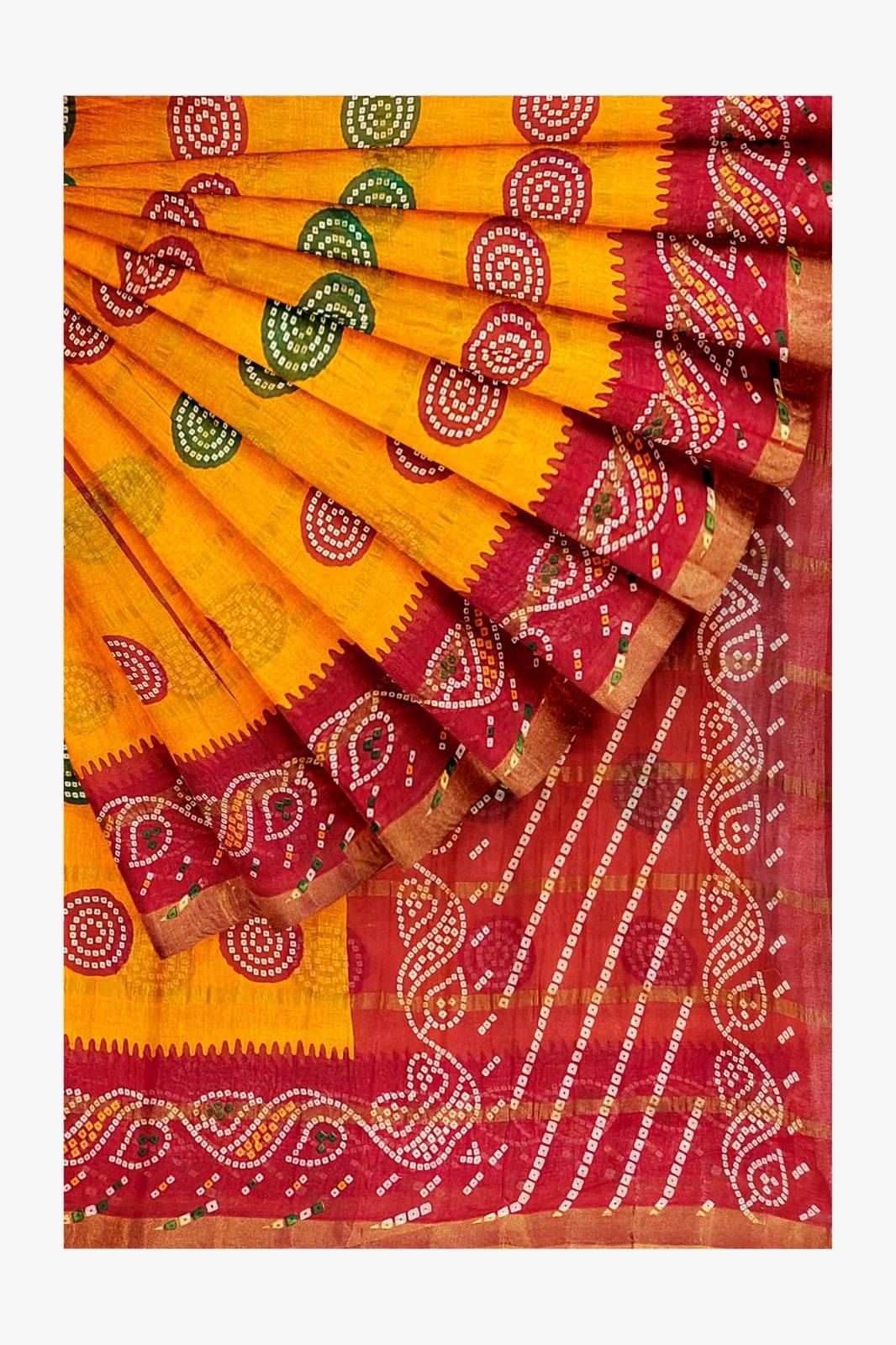     			Dishita Cotton Checks Bandhani Sarees Without Blouse Piece ( Yellow )