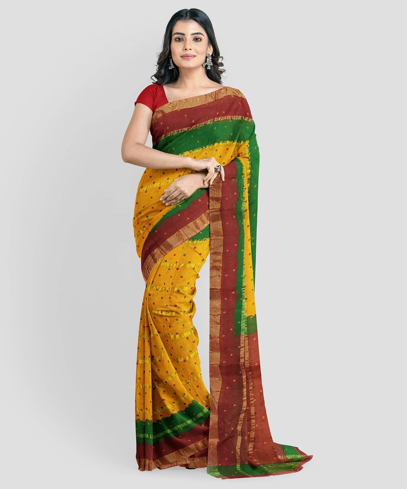 Dishita Cotton Checks Bandhani Sarees Without Blouse Piece ( Yellow ) Dishita Cotton Checks Bandhani Sarees Without Blouse Piece ( Yellow )