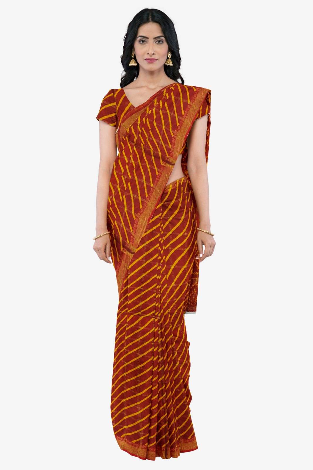     			Dishita Cotton Checks Bandhani Sarees Without Blouse Piece ( Maroon )